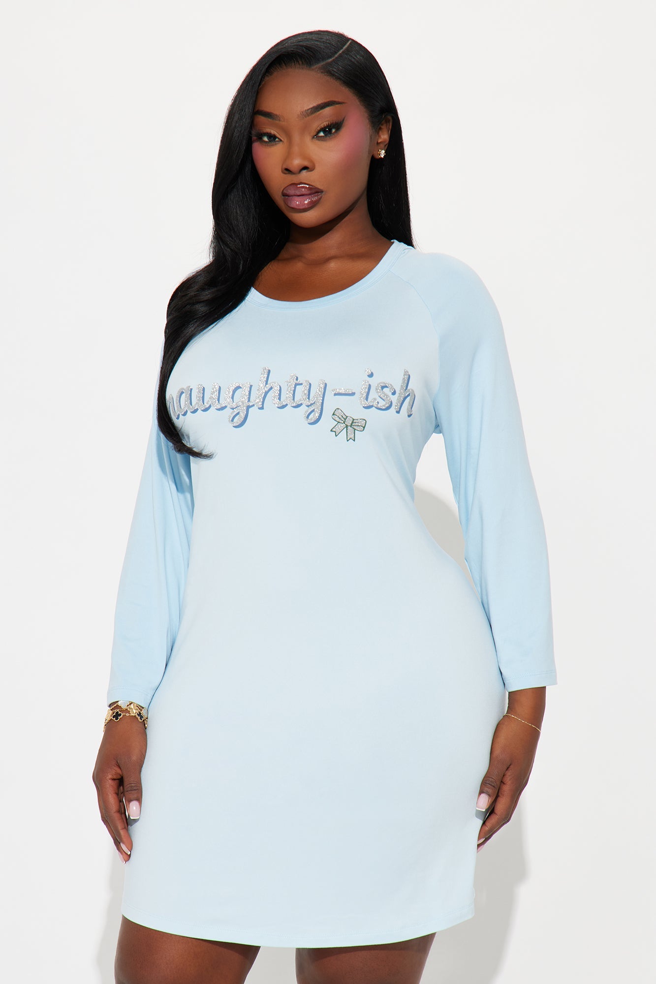 Naughtyish Glitter PJ Sleep Shirt - Light Blue