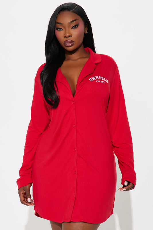 Snuggle Season Long Sleeve PJ Sleep Shirt - Red/White