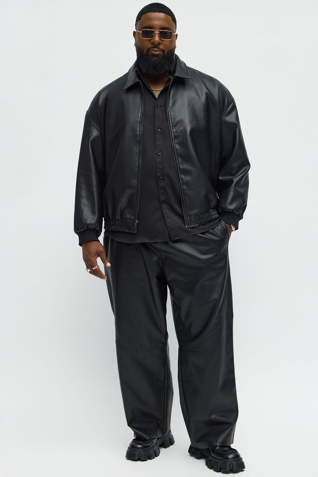 Faux Leather Work Jacket - Black