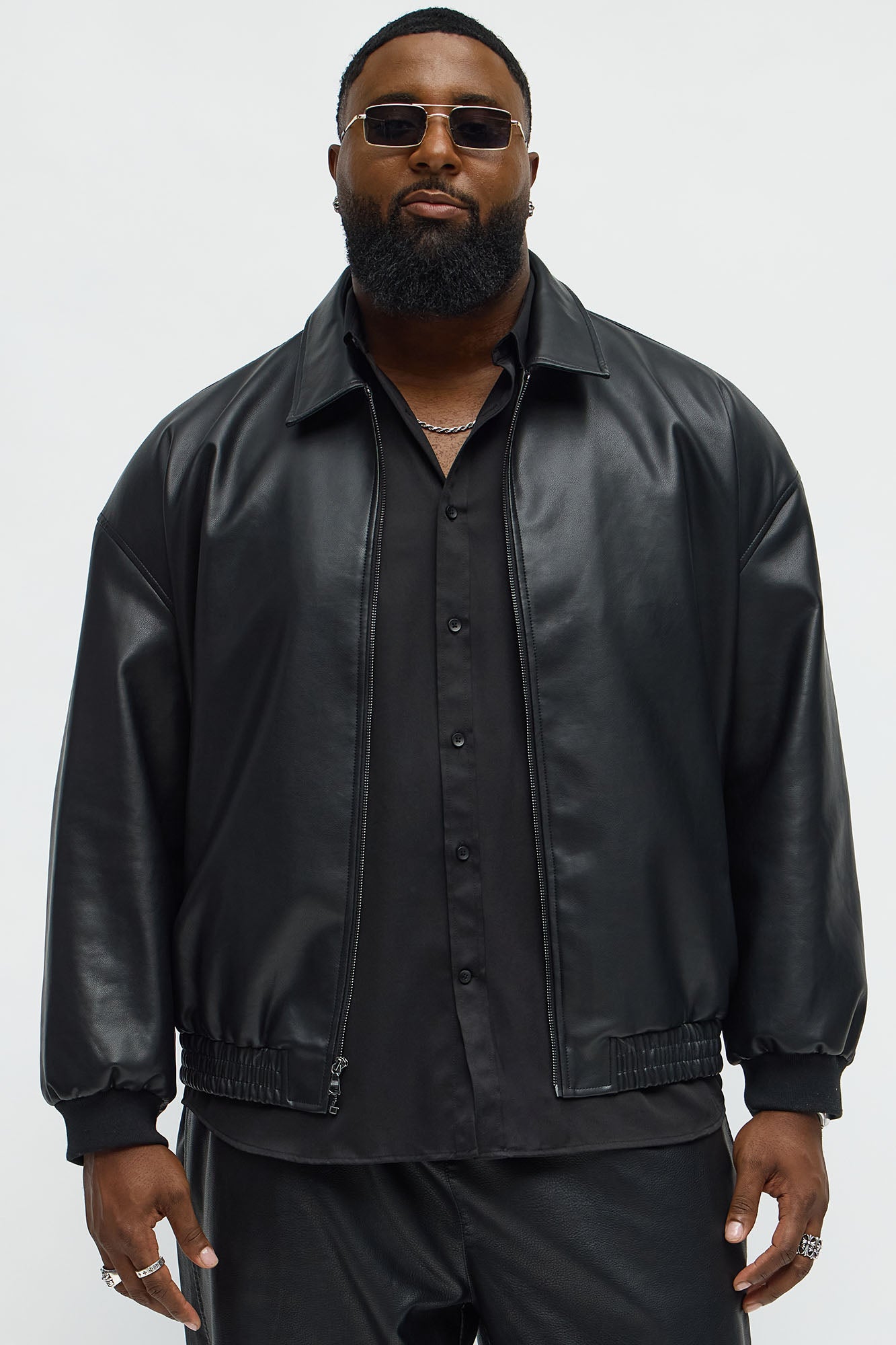 Faux Leather Work Jacket - Black