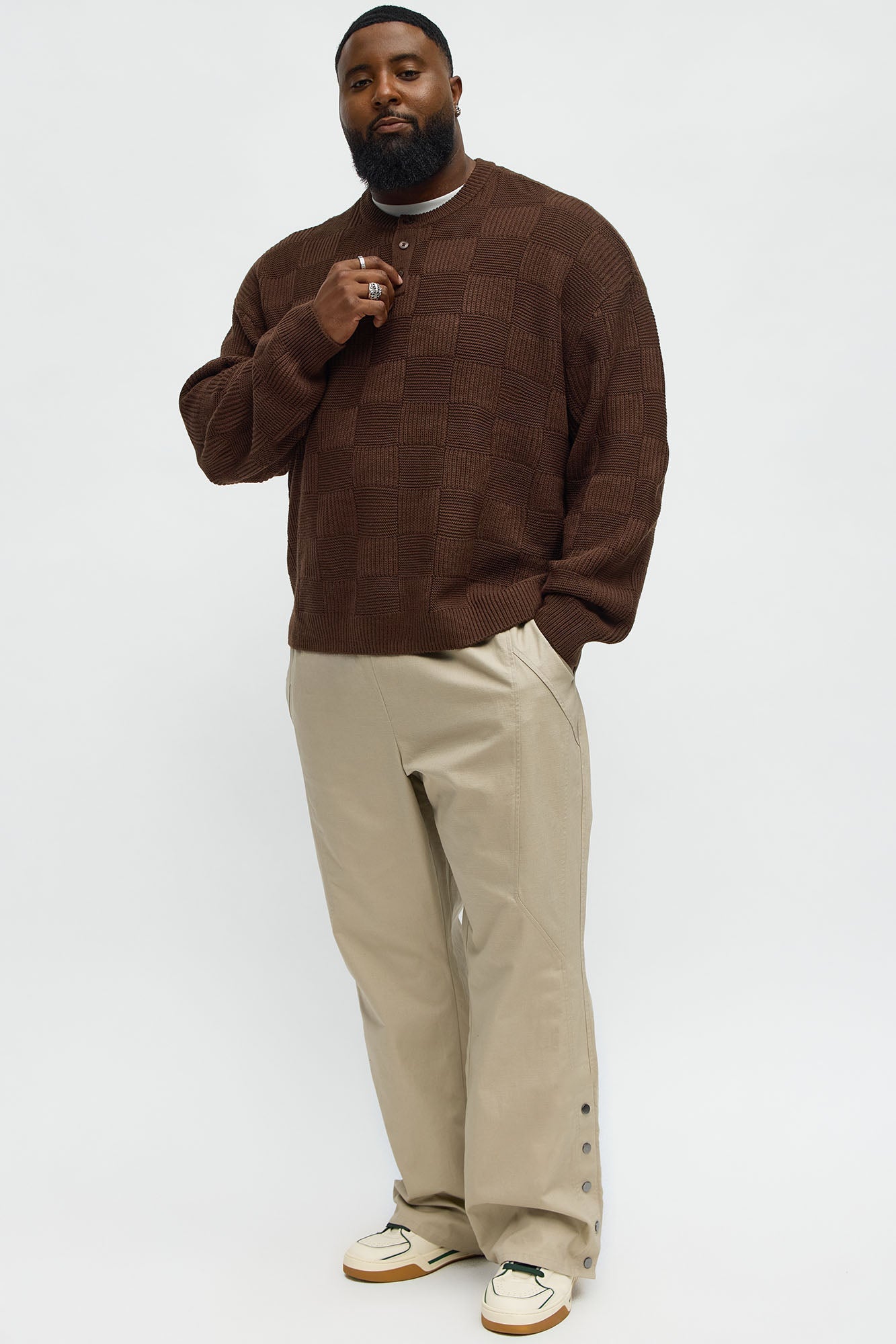 Cropped Hearth And Hem 3 Button Sweater - Brown
