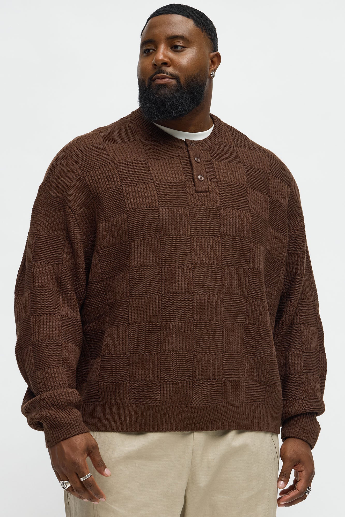 Cropped Hearth And Hem 3 Button Sweater - Brown