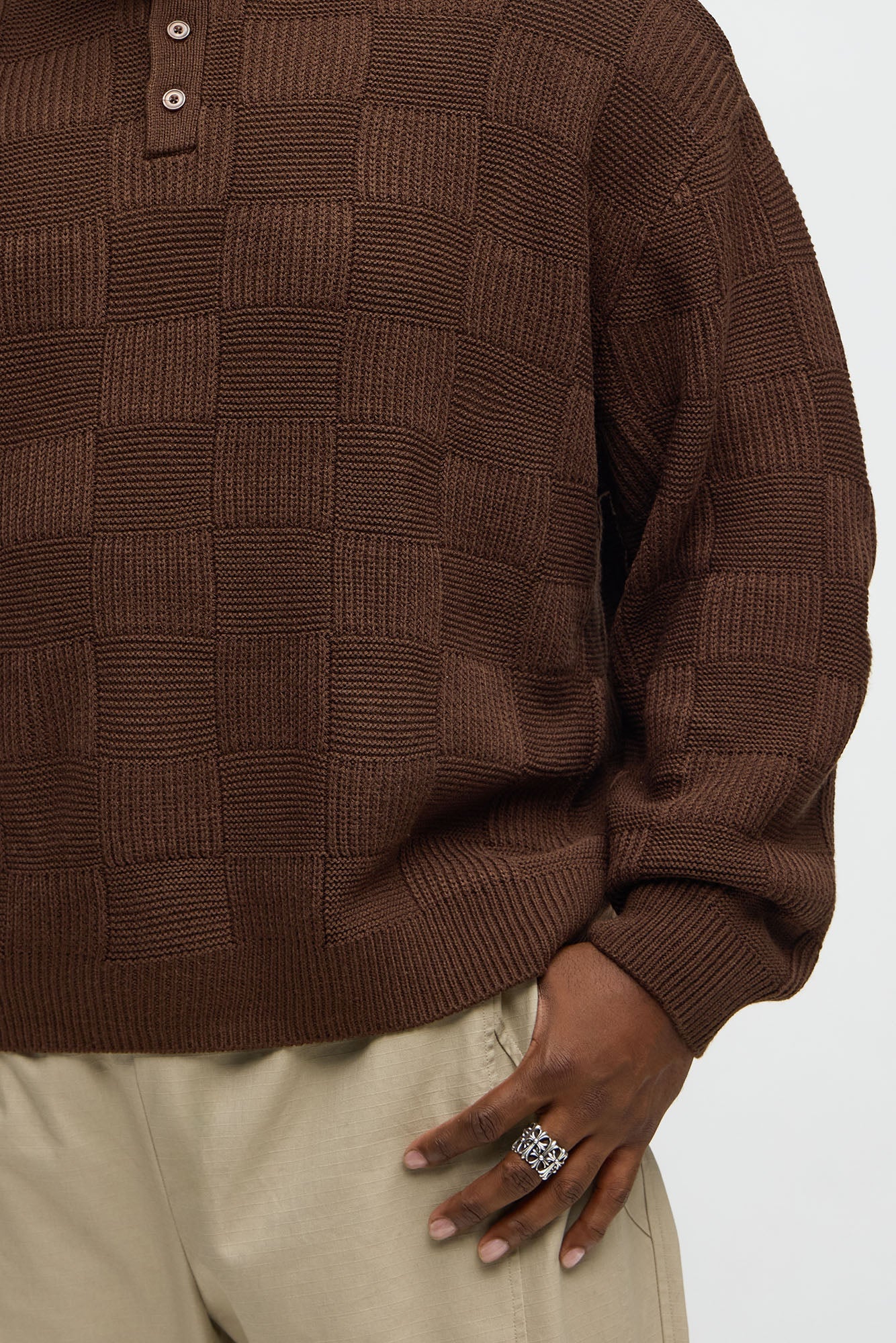 Cropped Hearth And Hem 3 Button Sweater - Brown