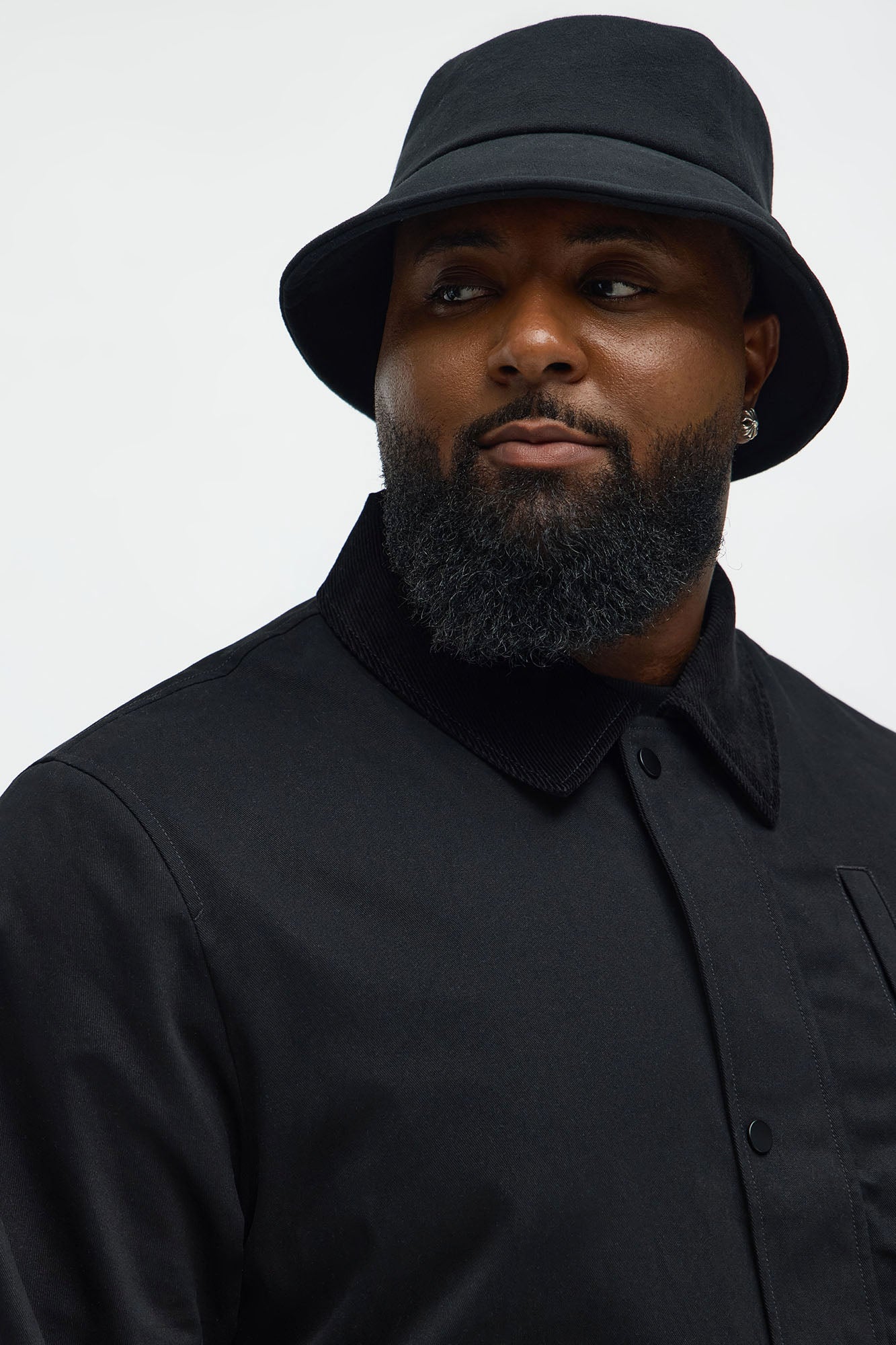 Cropped Utility Corduroy Collar Work Jacket - Black