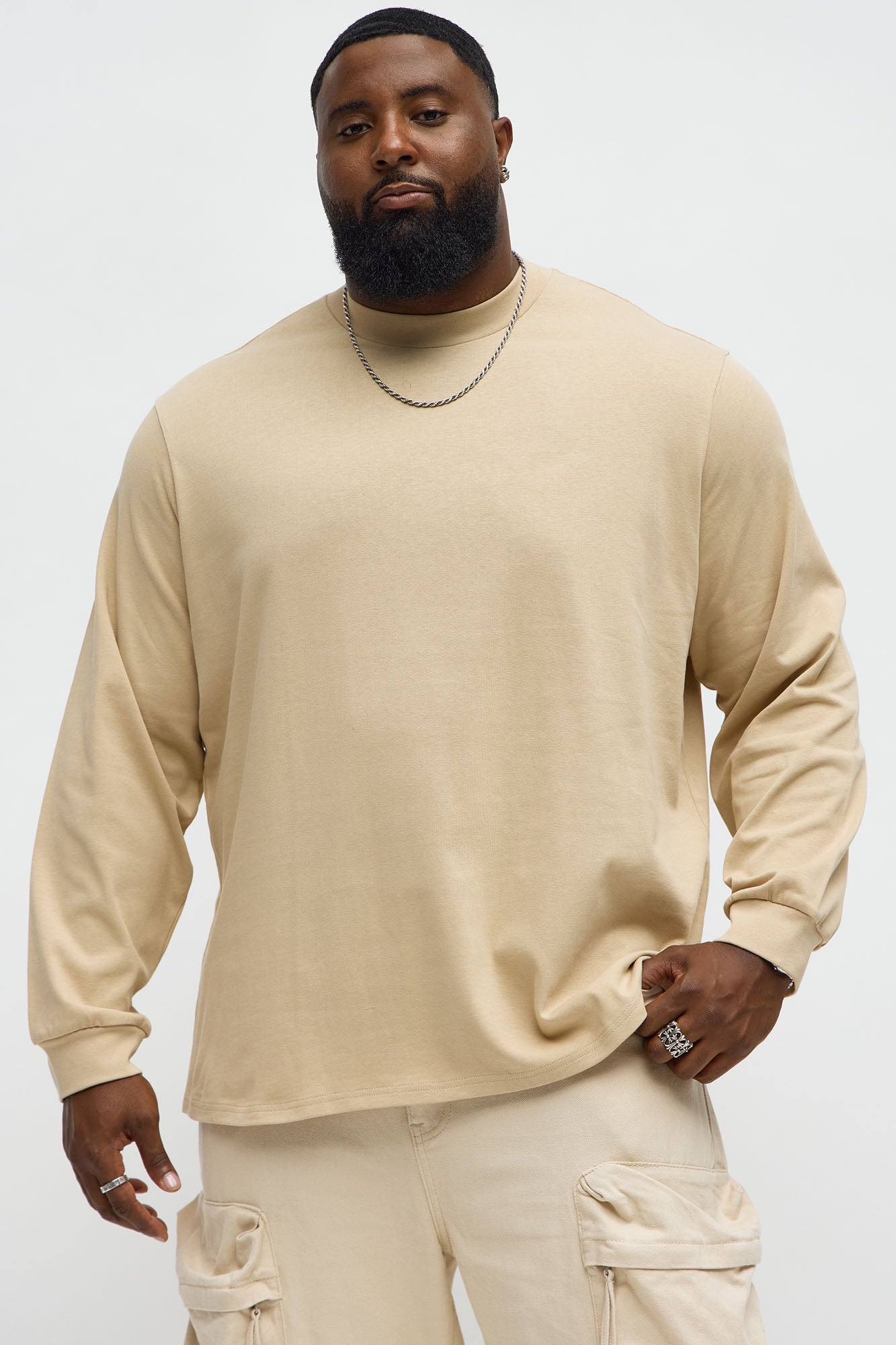 Oversized Heavyweight Long Sleeve Tee - Tan