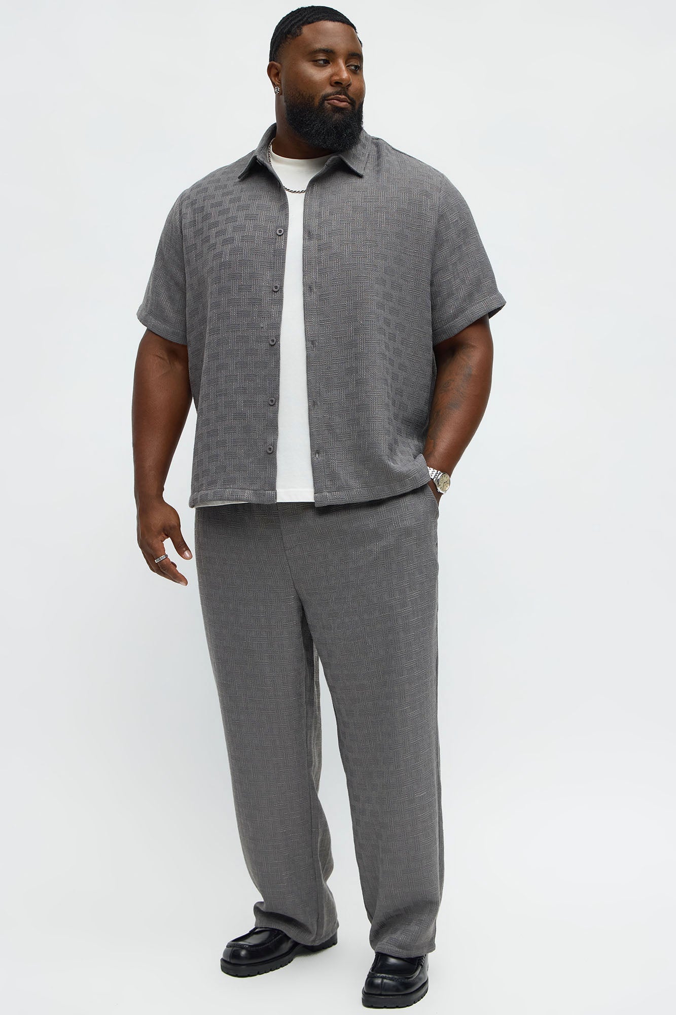 Straight Crosshatch Textured Pant - Grey