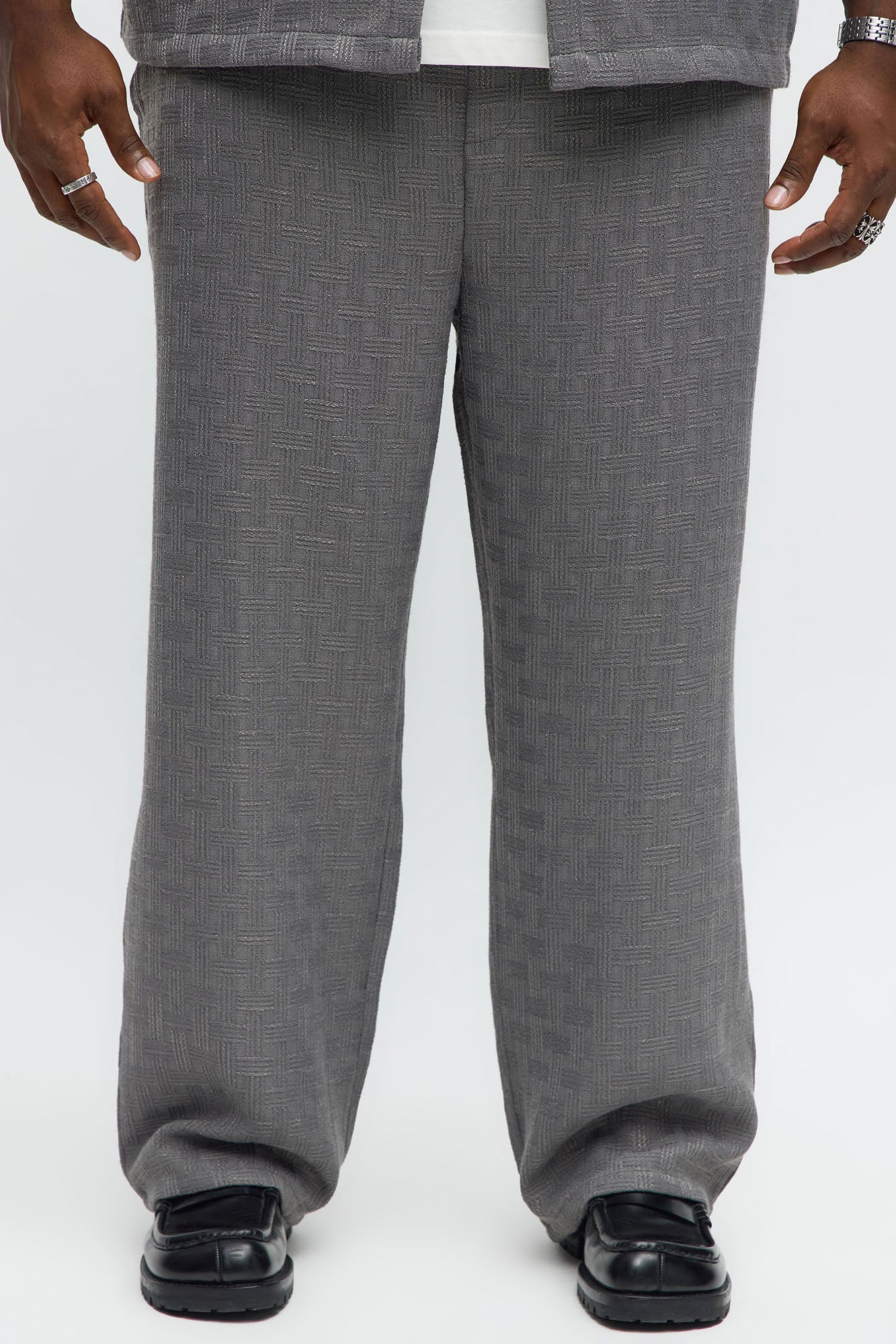 Straight Crosshatch Textured Pant - Grey