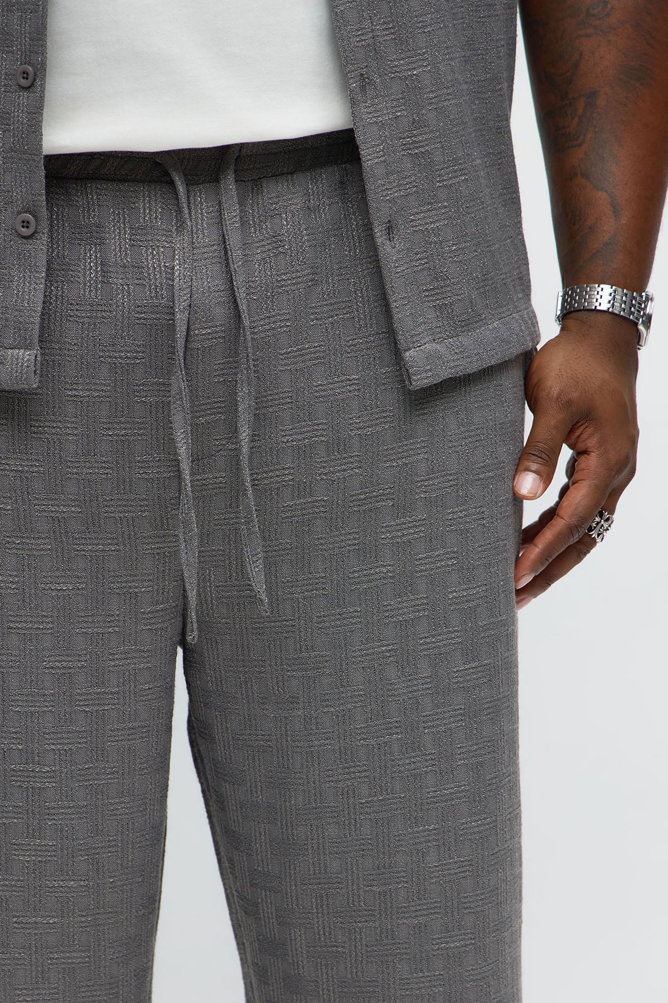 Straight Crosshatch Textured Pant - Grey