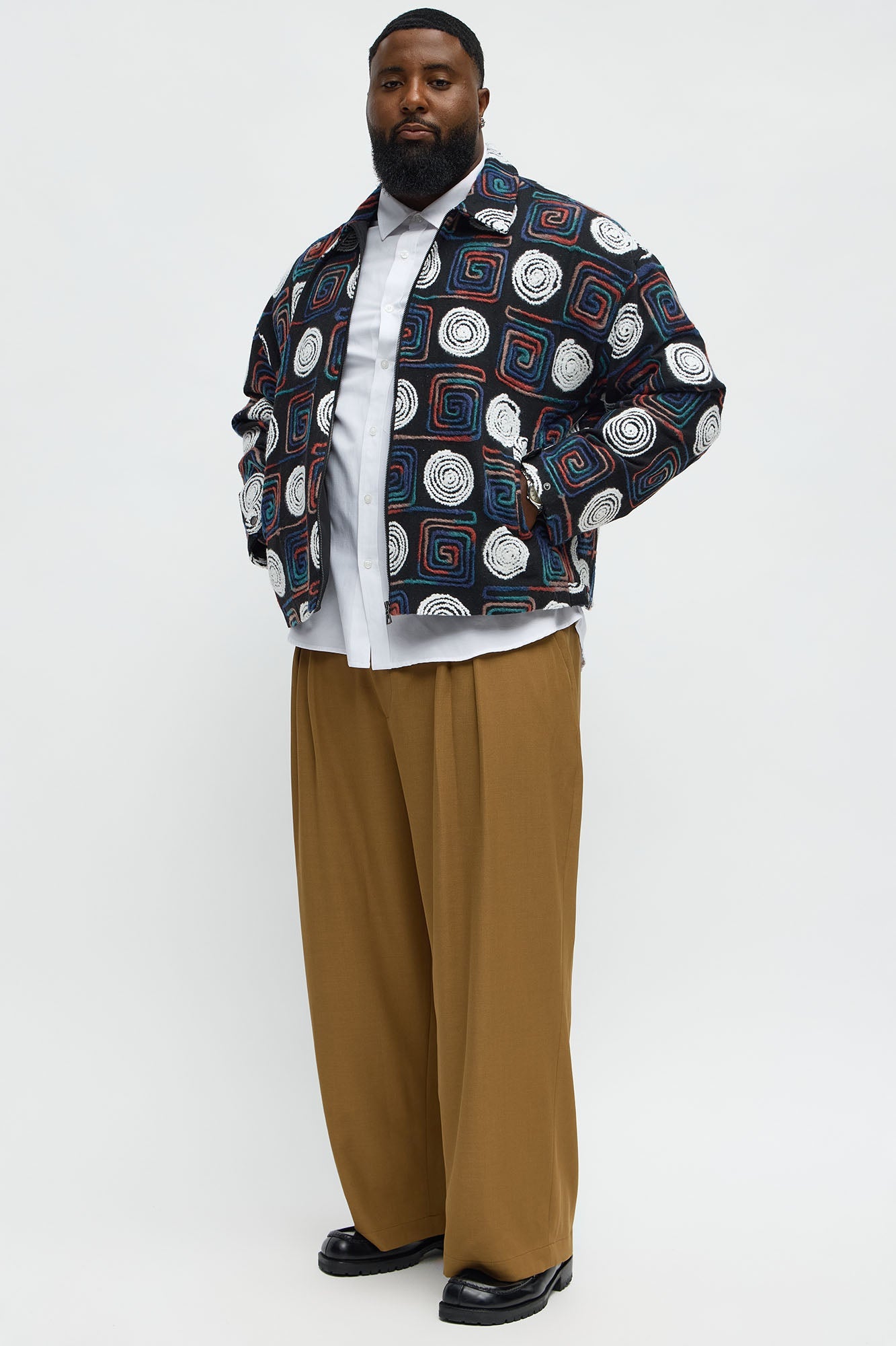 Cropped Textured I'm Spiraling Work Jacket - Black/combo