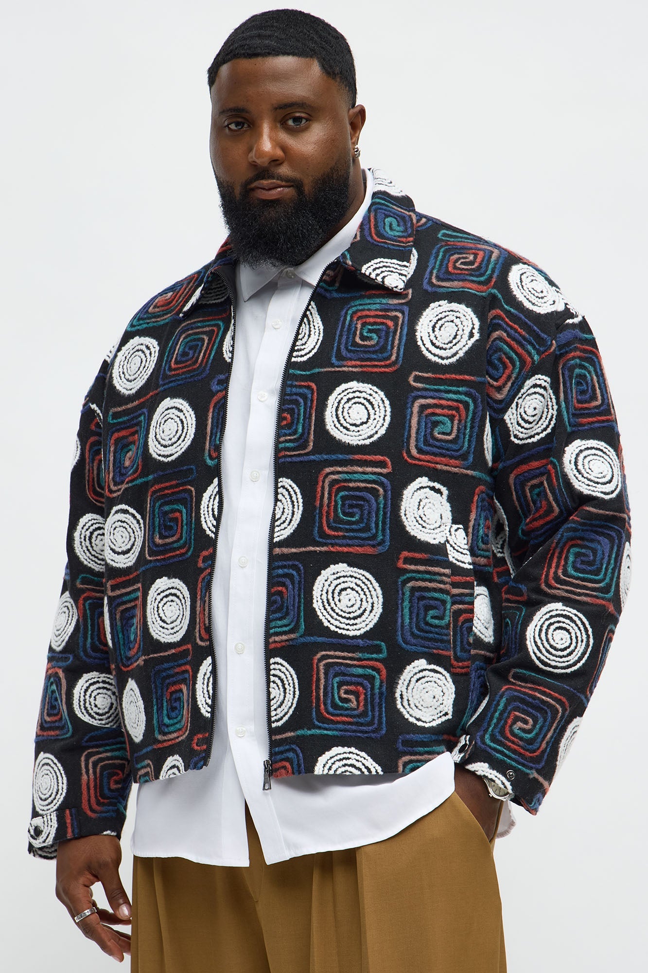 Cropped Textured I'm Spiraling Work Jacket - Black/combo