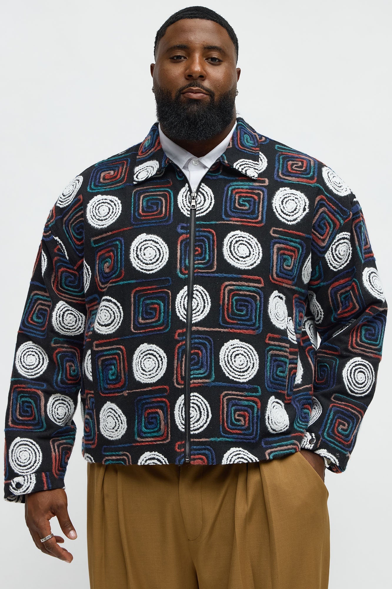 Cropped Textured I'm Spiraling Work Jacket - Black/combo