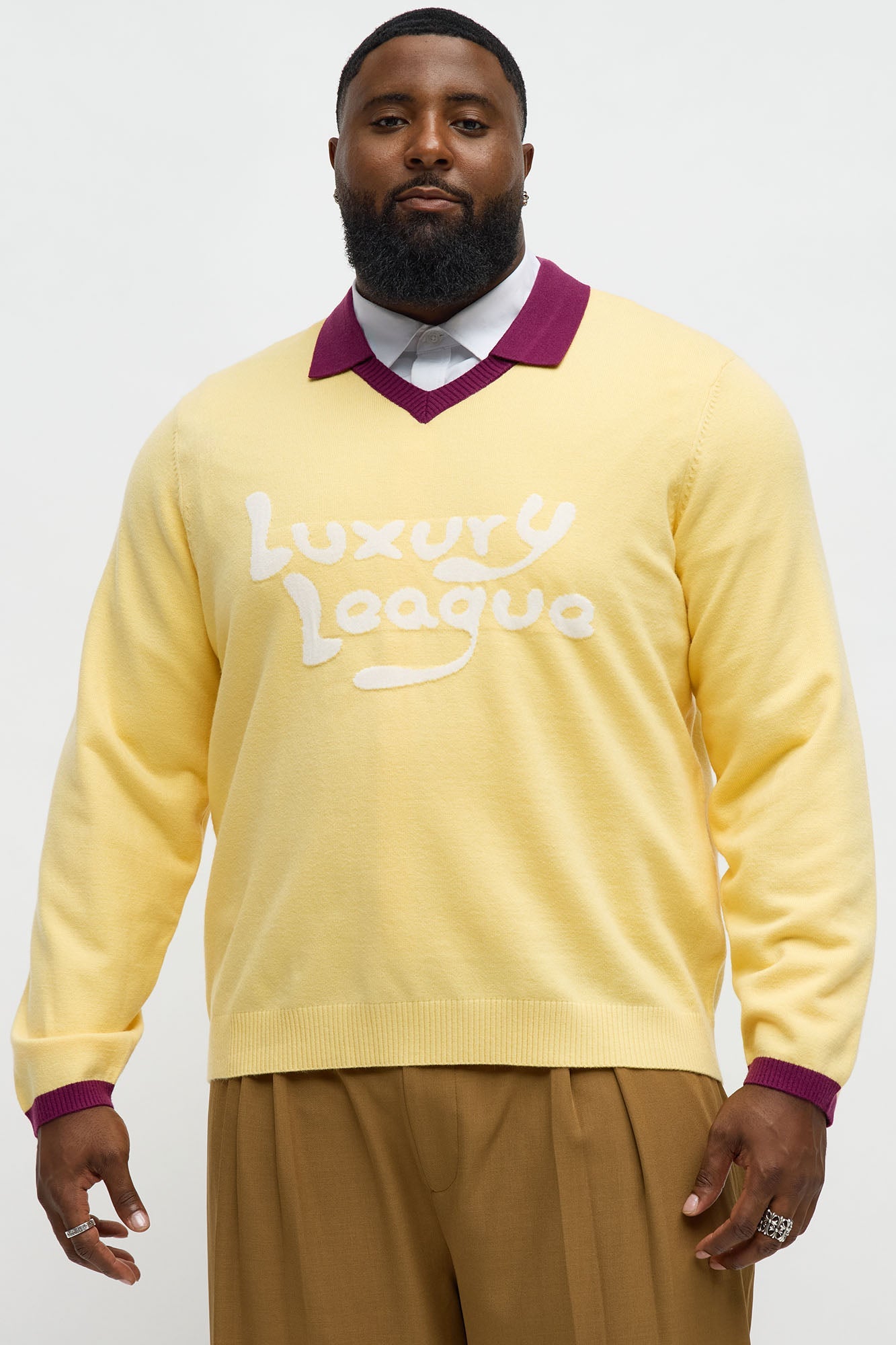 Luxury League Lightweight Knit Long Sleeve Polo - Yellow