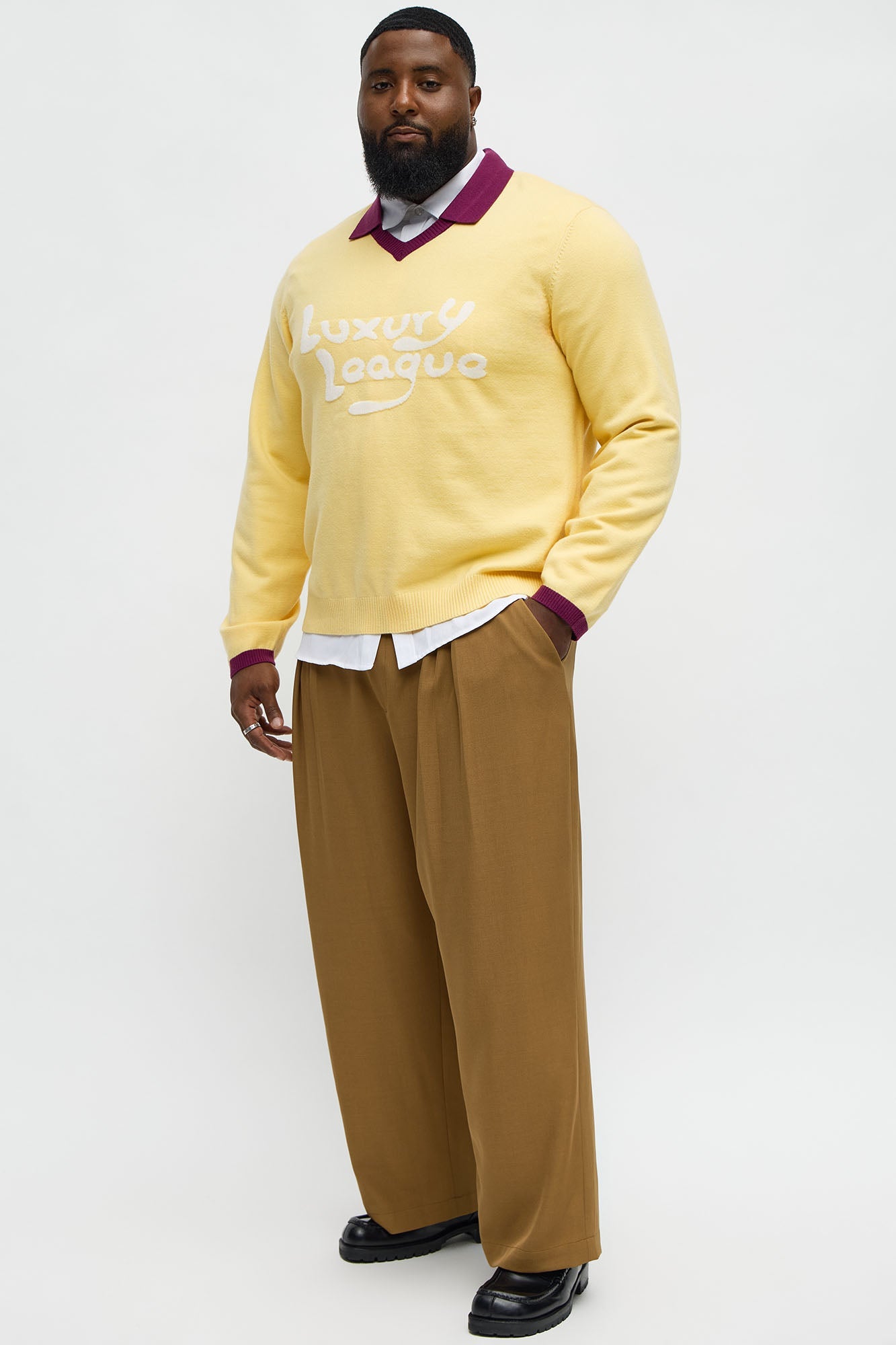Luxury League Lightweight Knit Long Sleeve Polo - Yellow