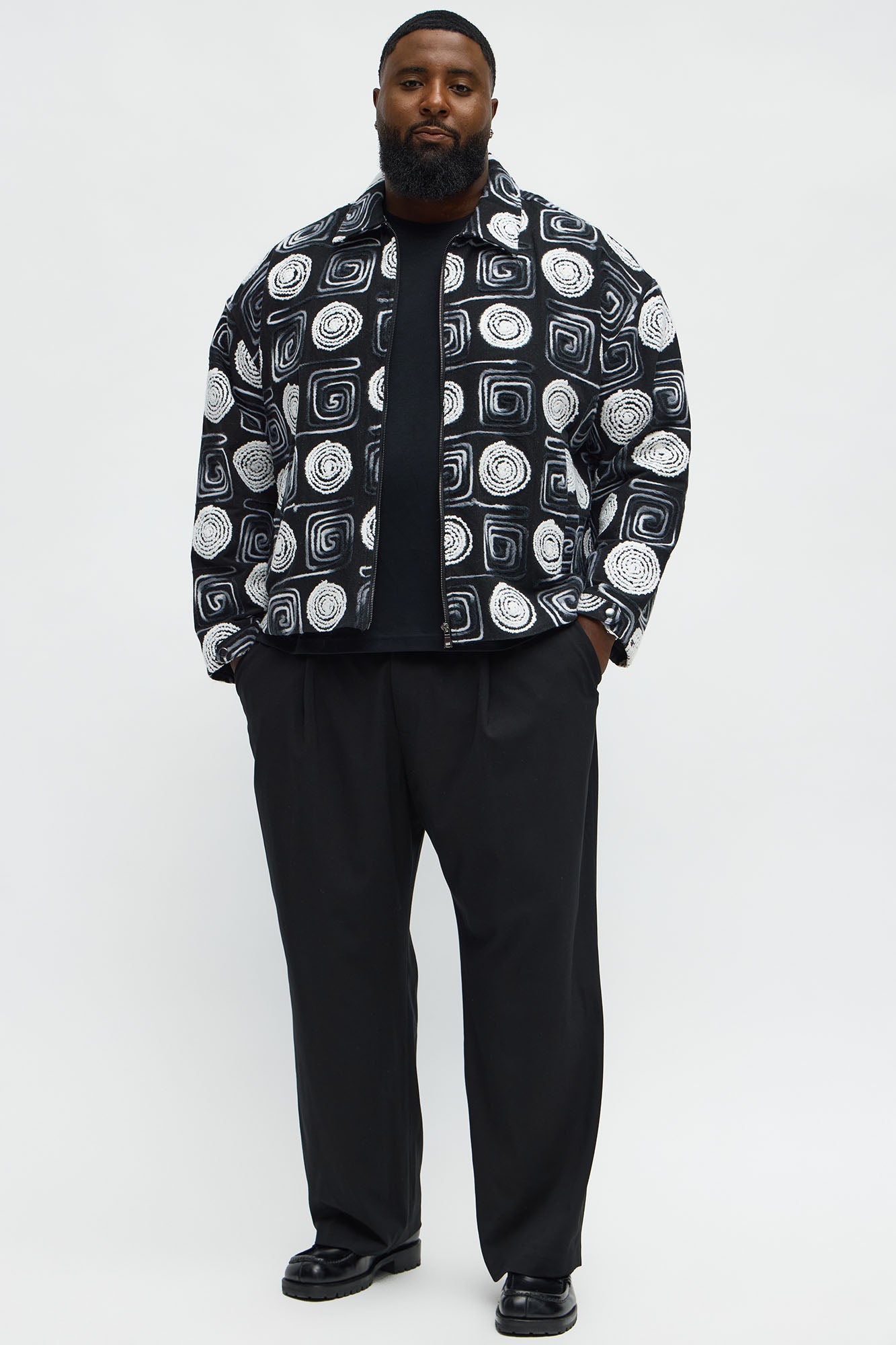 Cropped Textured I'm Spiraling Work Jacket - Black/White
