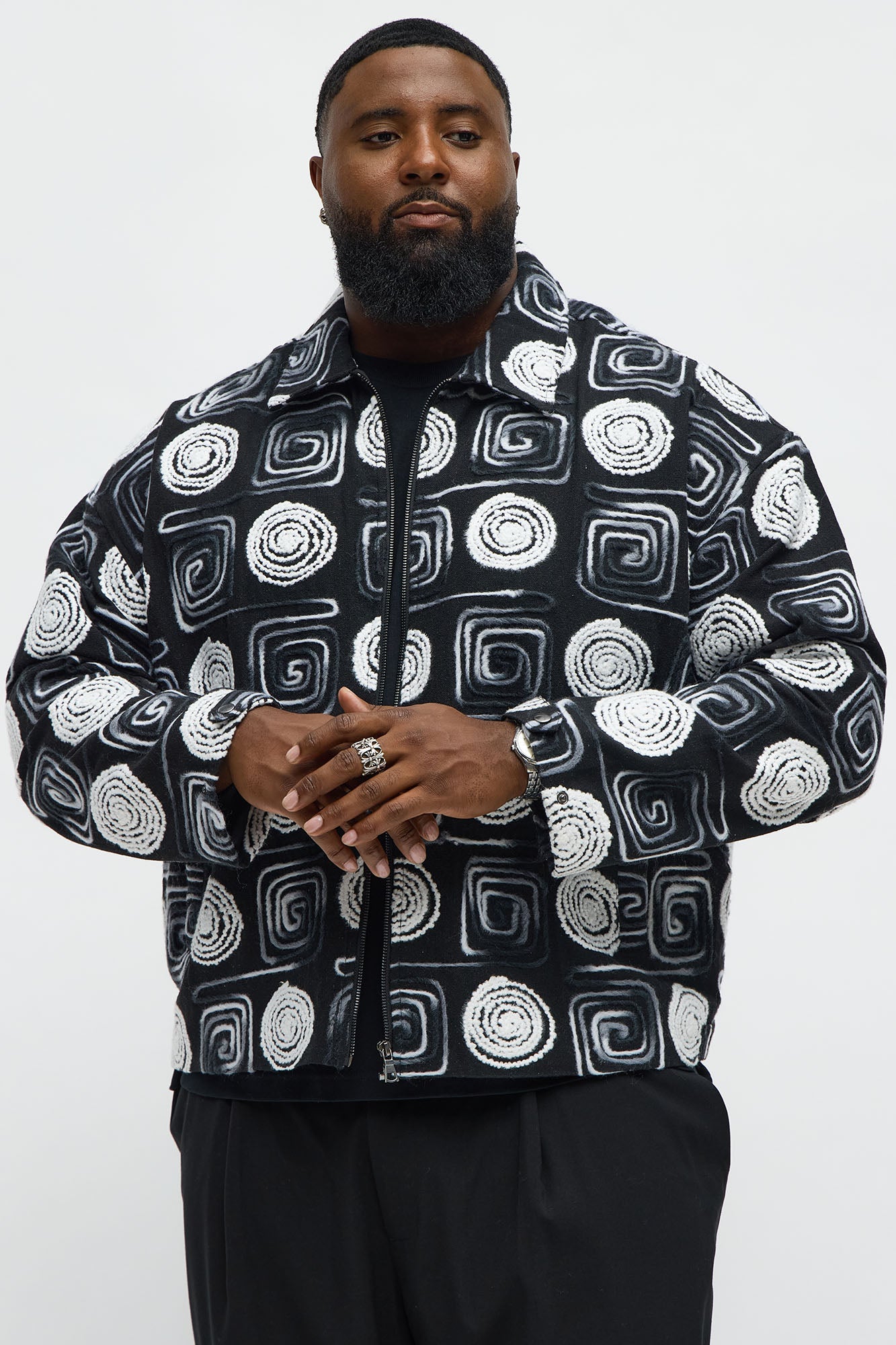 Cropped Textured I'm Spiraling Work Jacket - Black/White