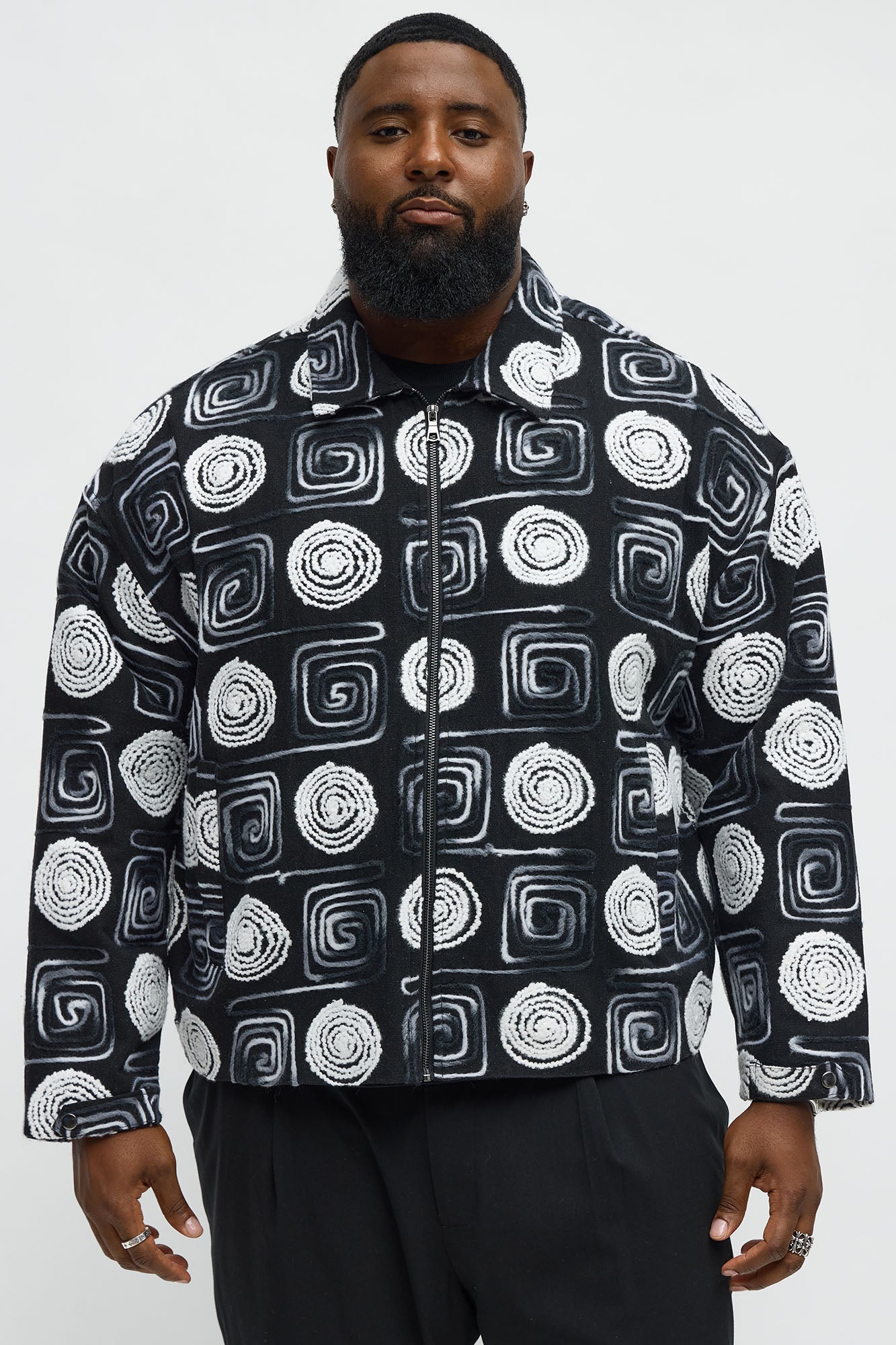 Cropped Textured I'm Spiraling Work Jacket - Black/White