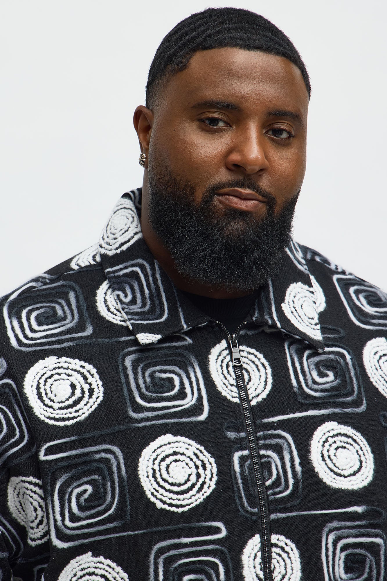 Cropped Textured I'm Spiraling Work Jacket - Black/White