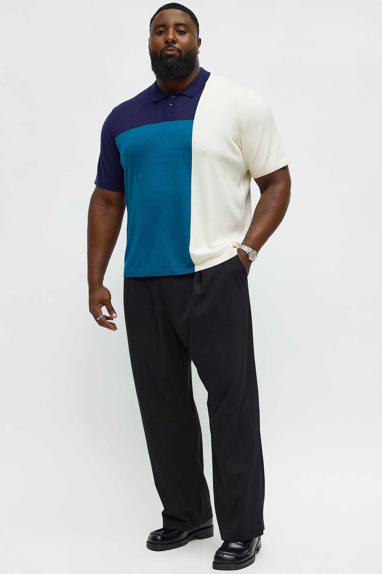Tetris Color Blocked Knitted Polo - Blue/combo