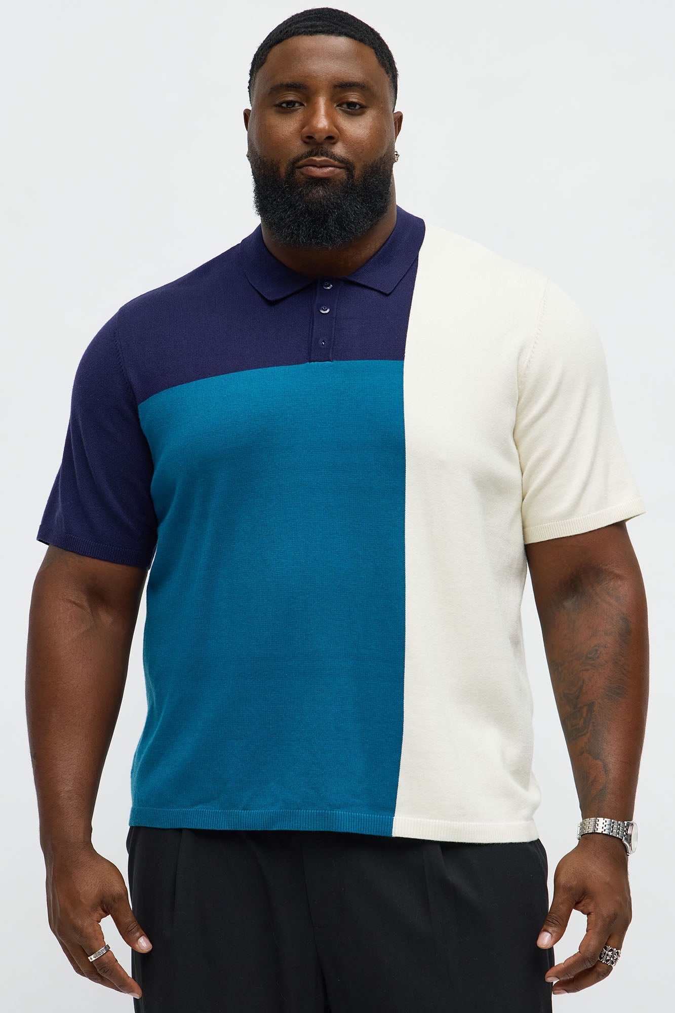 Tetris Color Blocked Knitted Polo - Blue/combo