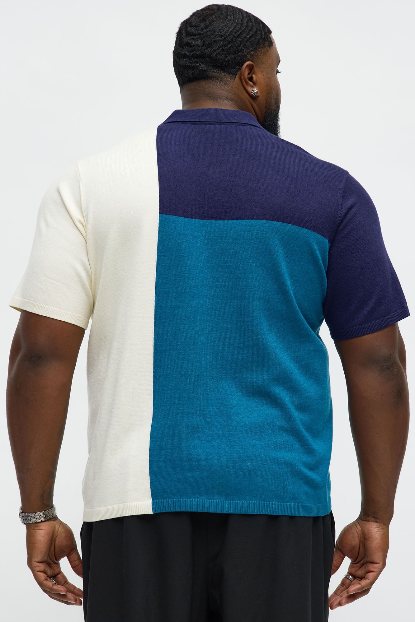 Tetris Color Blocked Knitted Polo - Blue/combo
