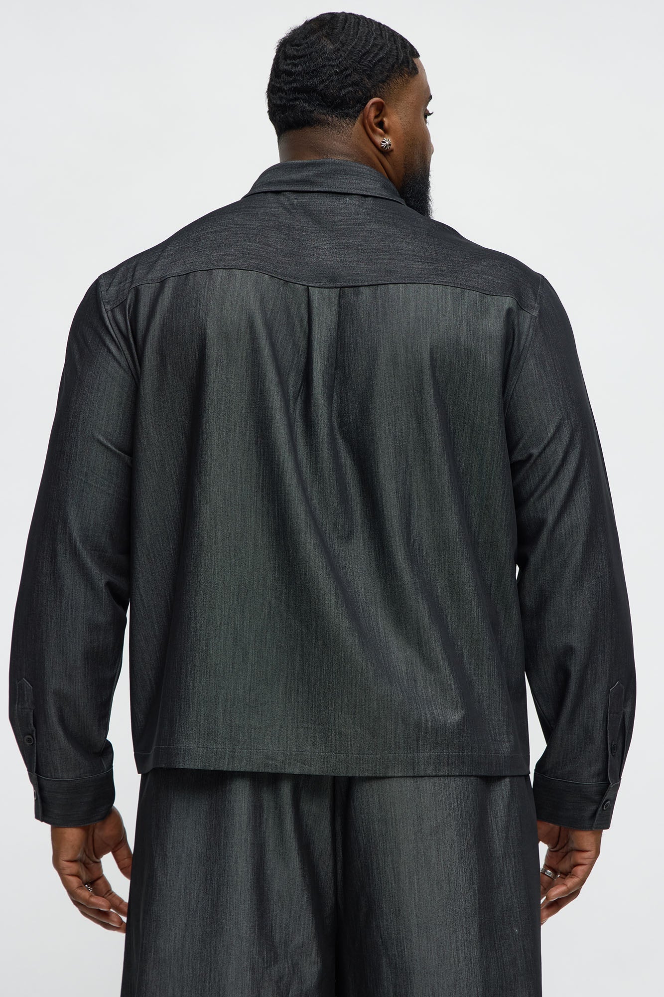 Cropped Bold Flow Button Up Shirt - Charcoal