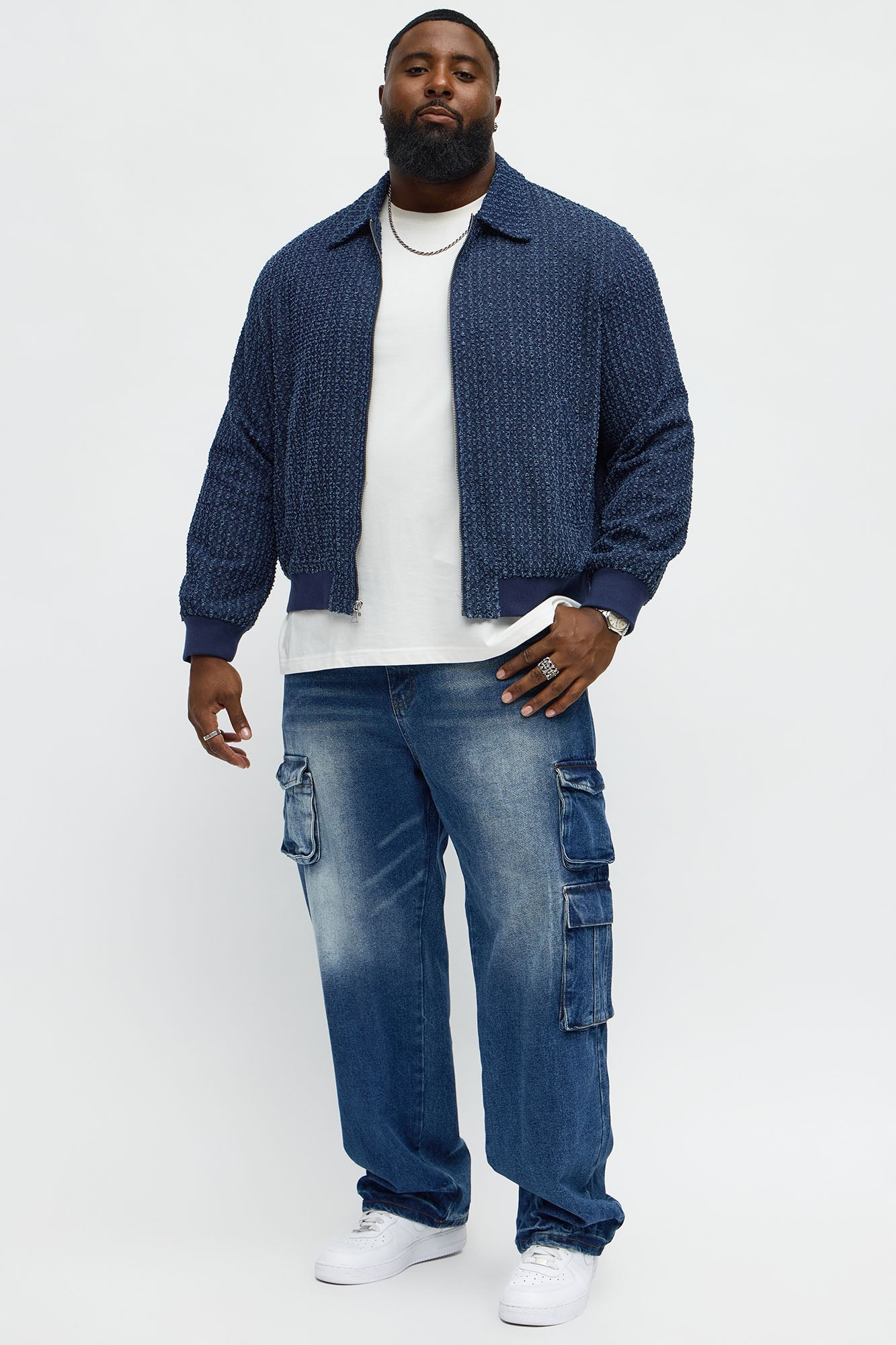 Relaxed Straight Binded Cargo Jean - Dark Wash