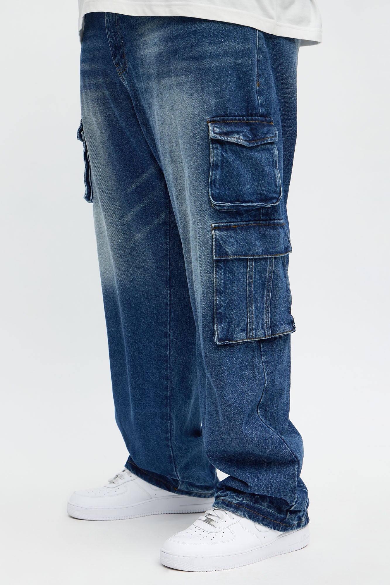 Relaxed Straight Binded Cargo Jean - Dark Wash
