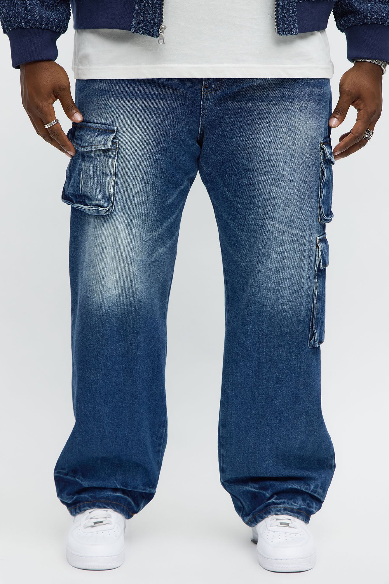 Relaxed Straight Binded Cargo Jean - Dark Wash