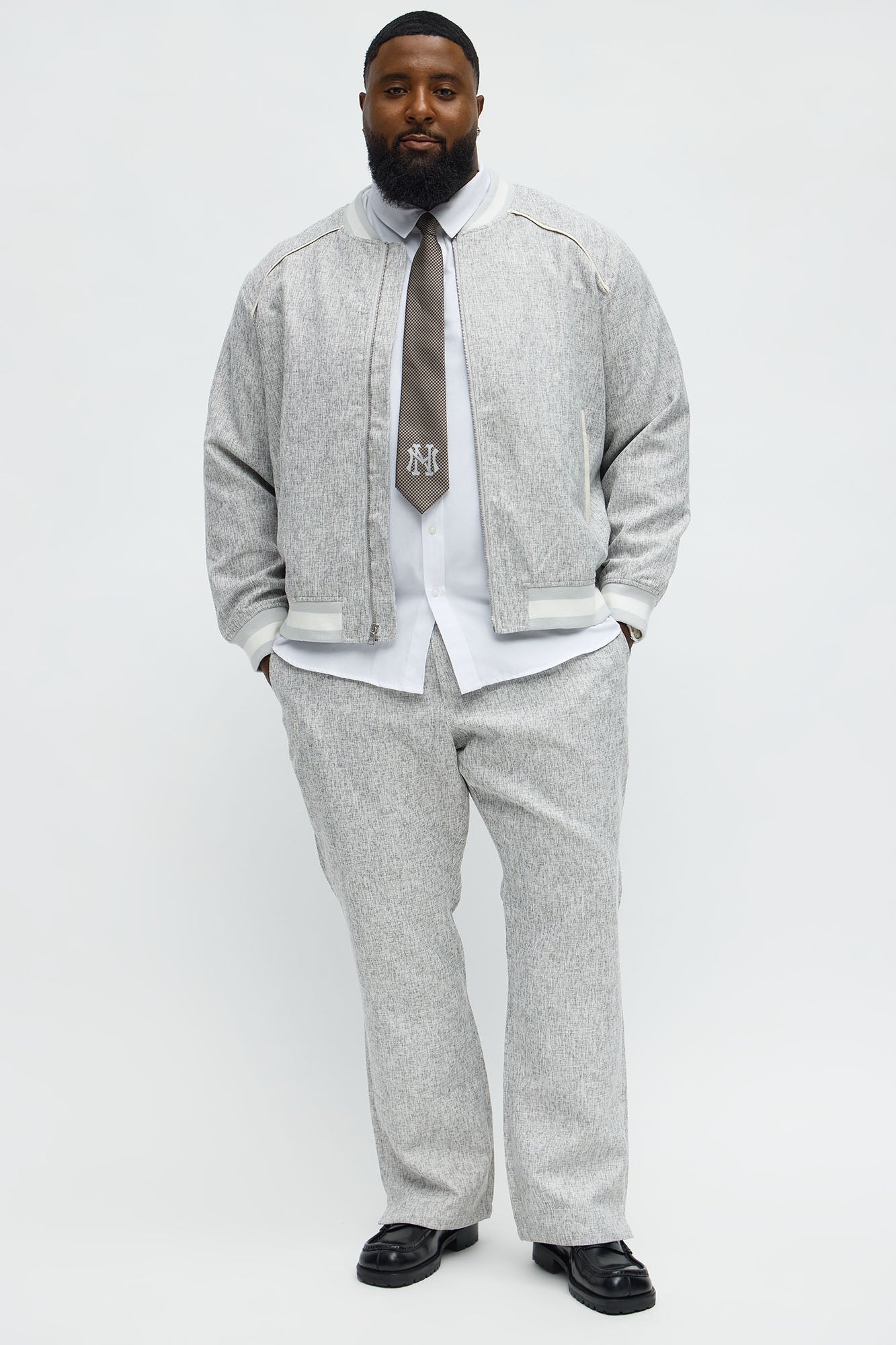 Slim Flare Slit Tweed Textured Pant - Grey/combo