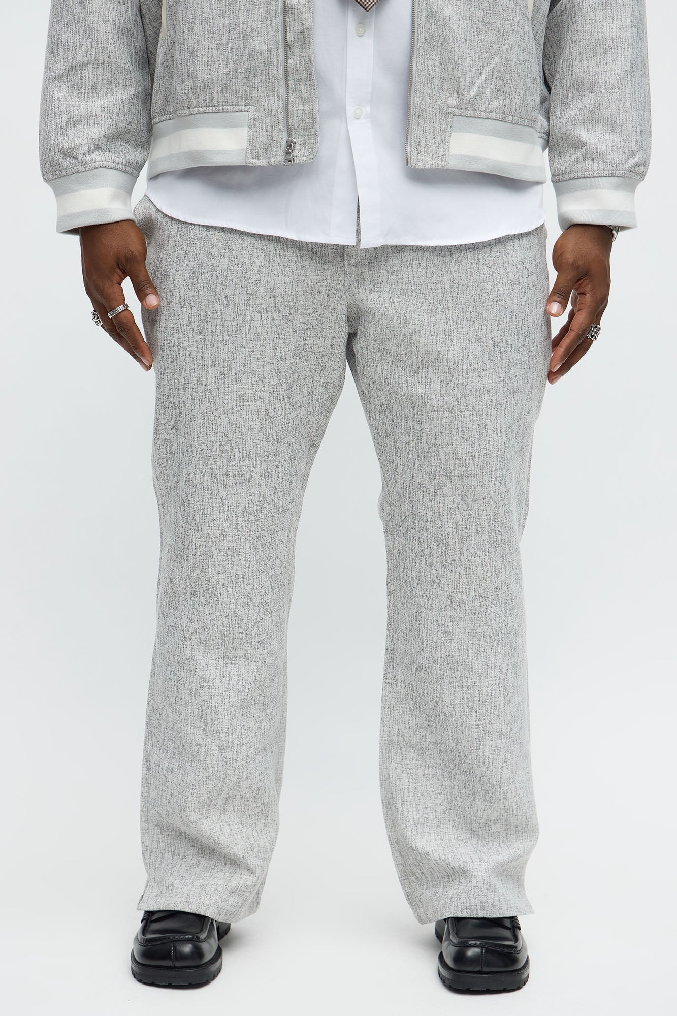 Slim Flare Slit Tweed Textured Pant - Grey/combo