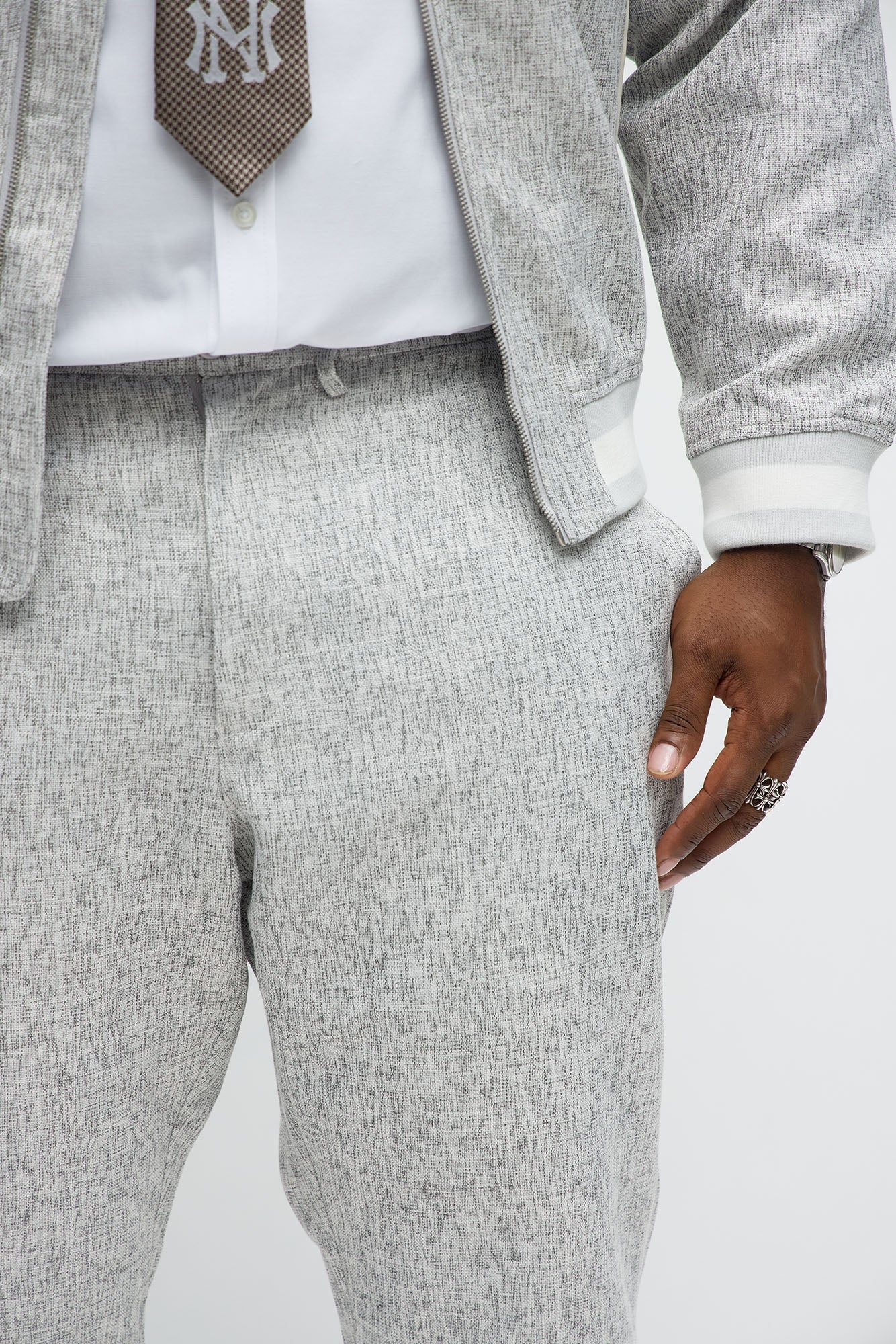 Slim Flare Slit Tweed Textured Pant - Grey/combo