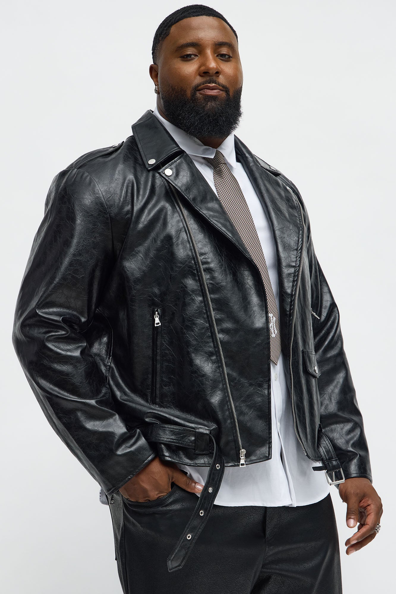 Faux Leather Speed Patched Moto Jacket - Black/combo