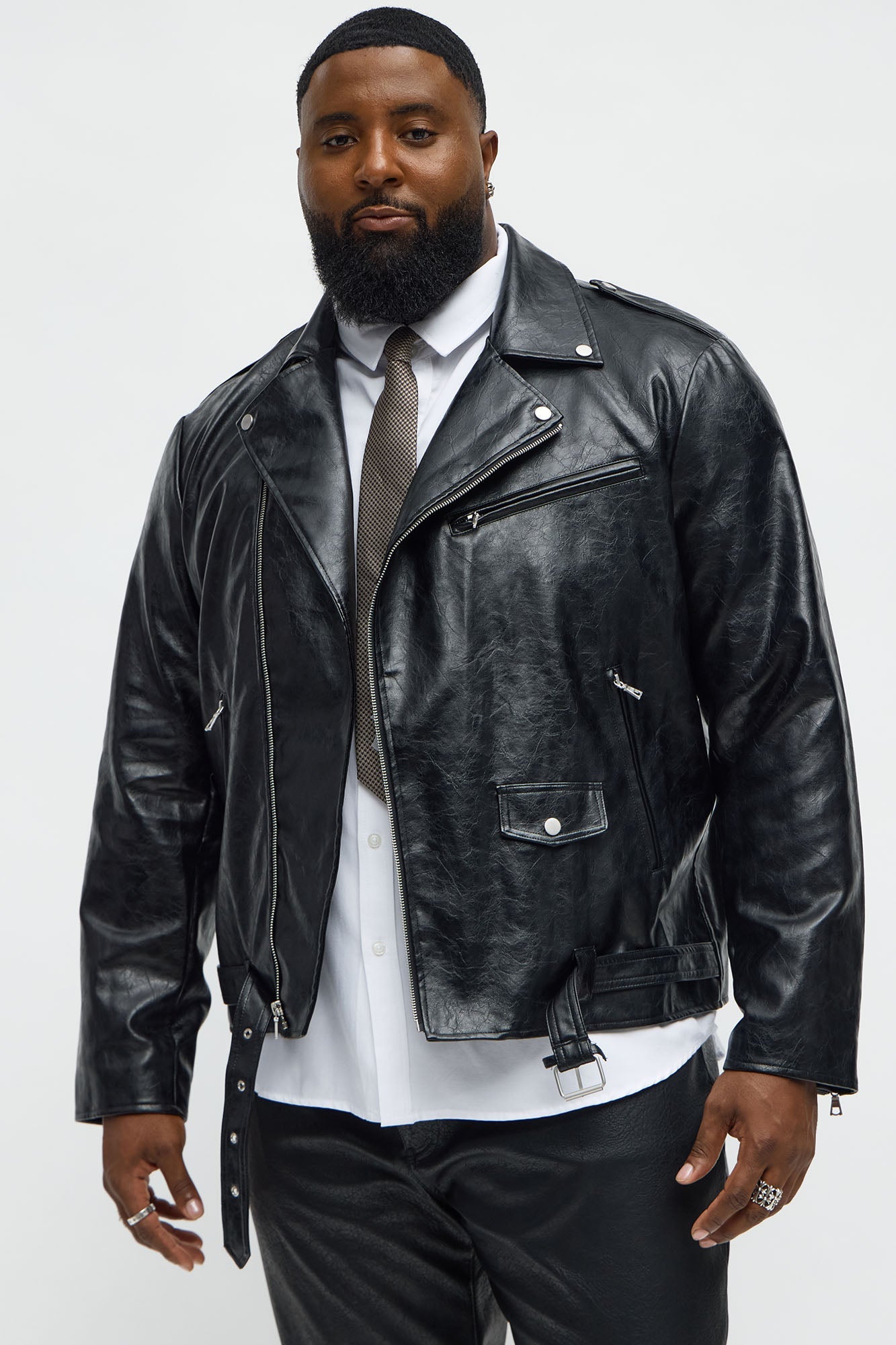 Faux Leather Speed Patched Moto Jacket - Black/combo