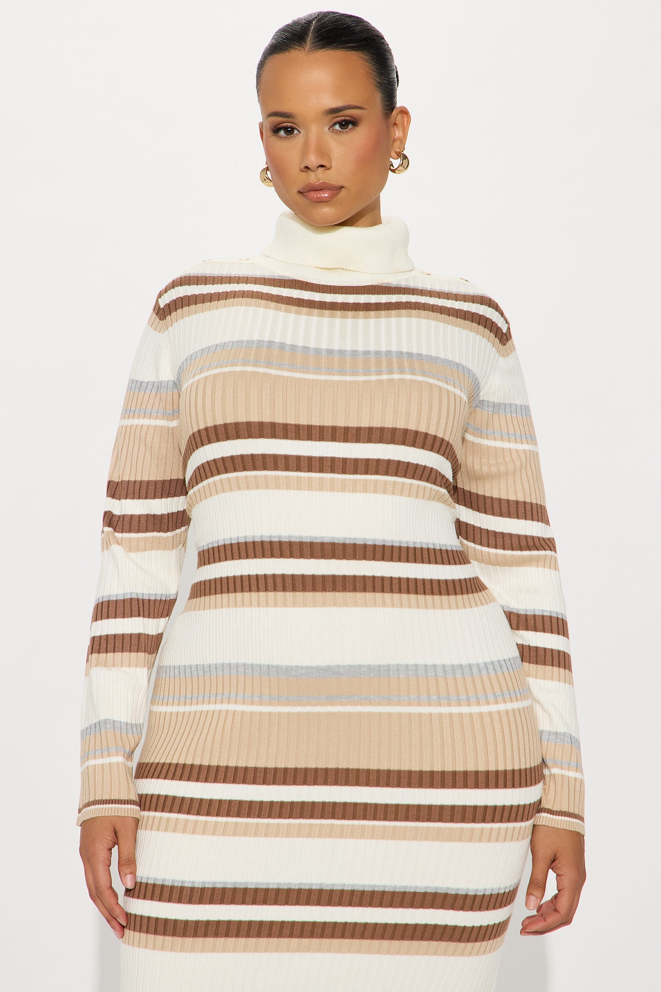Jeannie Striped Sweater Midi Dress - Brown/combo