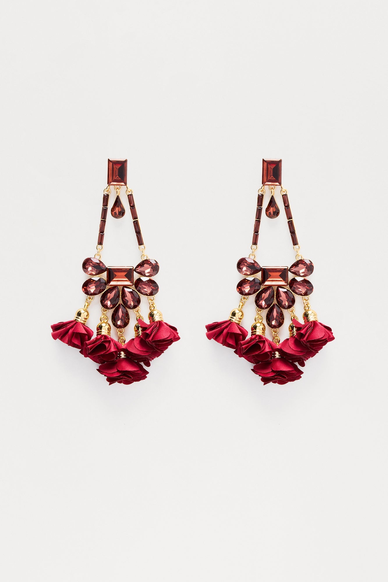 Evelyn Jeweled Drop Earrings - Burgundy