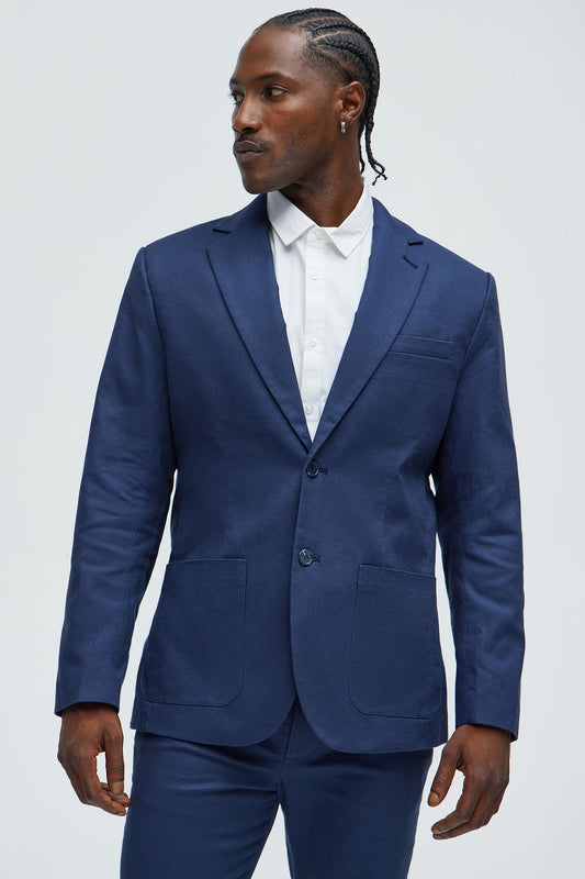 Travis Solid Texture Blazer - Navy