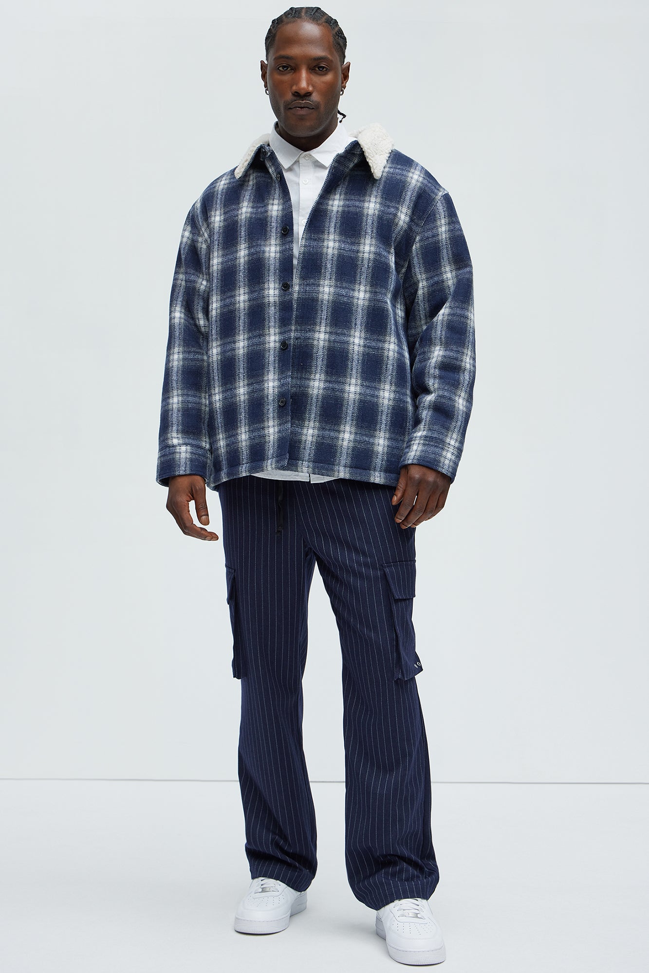 Sherpa Flannel Shacket - Blue/combo