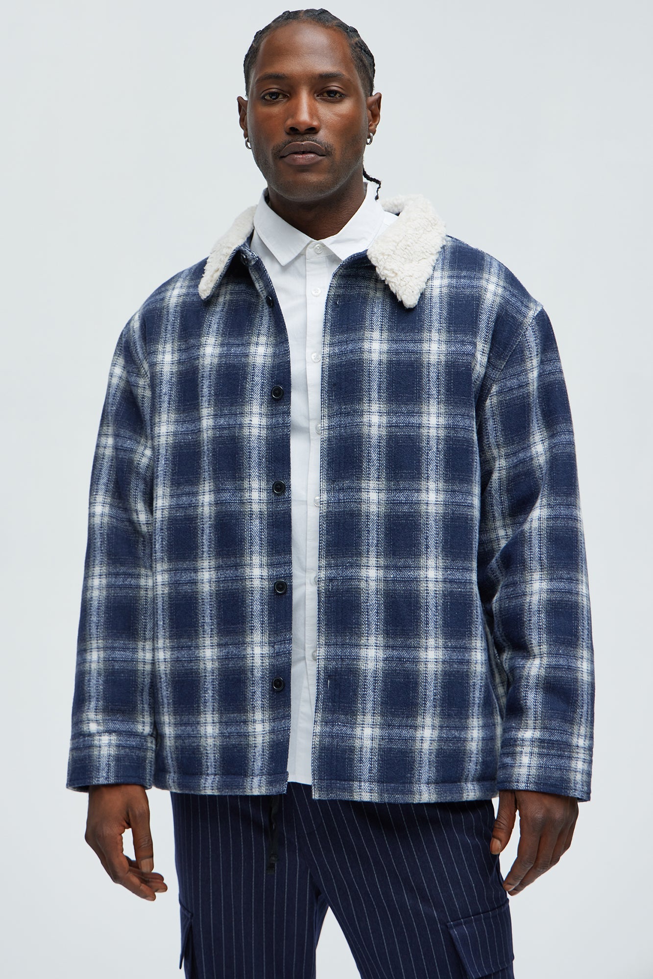 Sherpa Flannel Shacket - Blue/combo