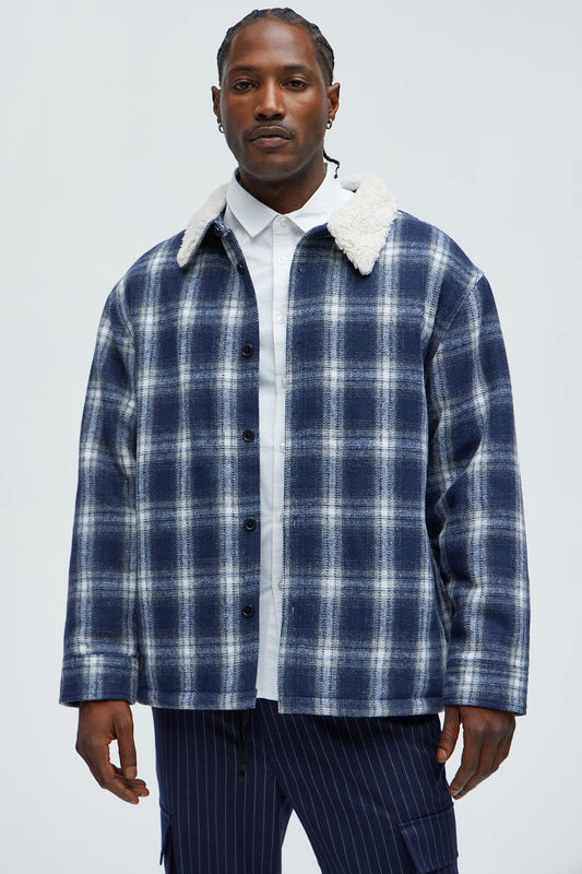 Sherpa Flannel Shacket - Blue/combo