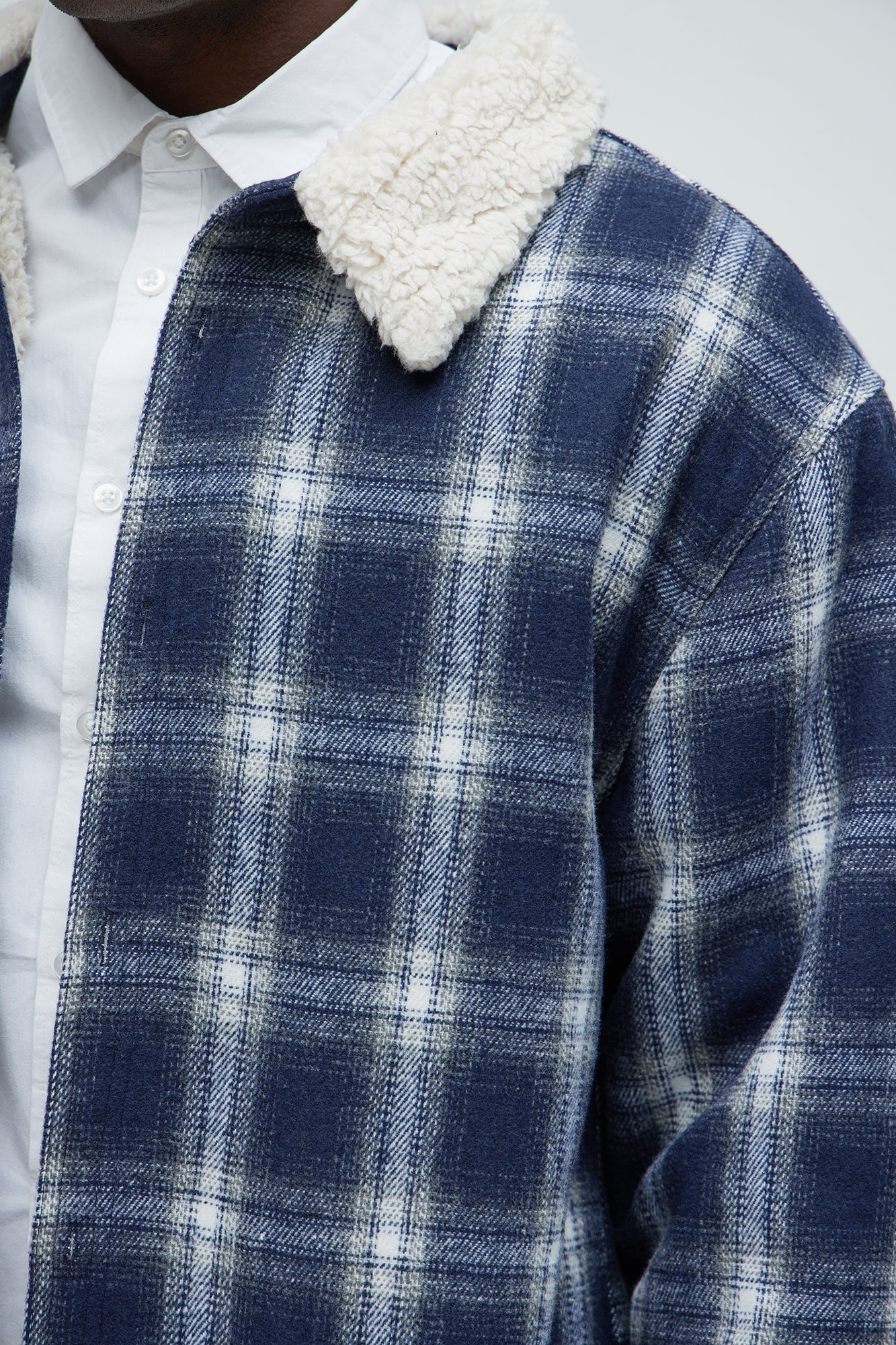 Sherpa Flannel Shacket - Blue/combo
