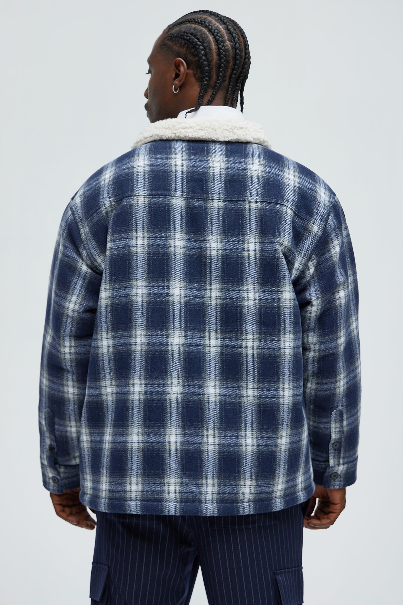 Sherpa Flannel Shacket - Blue/combo