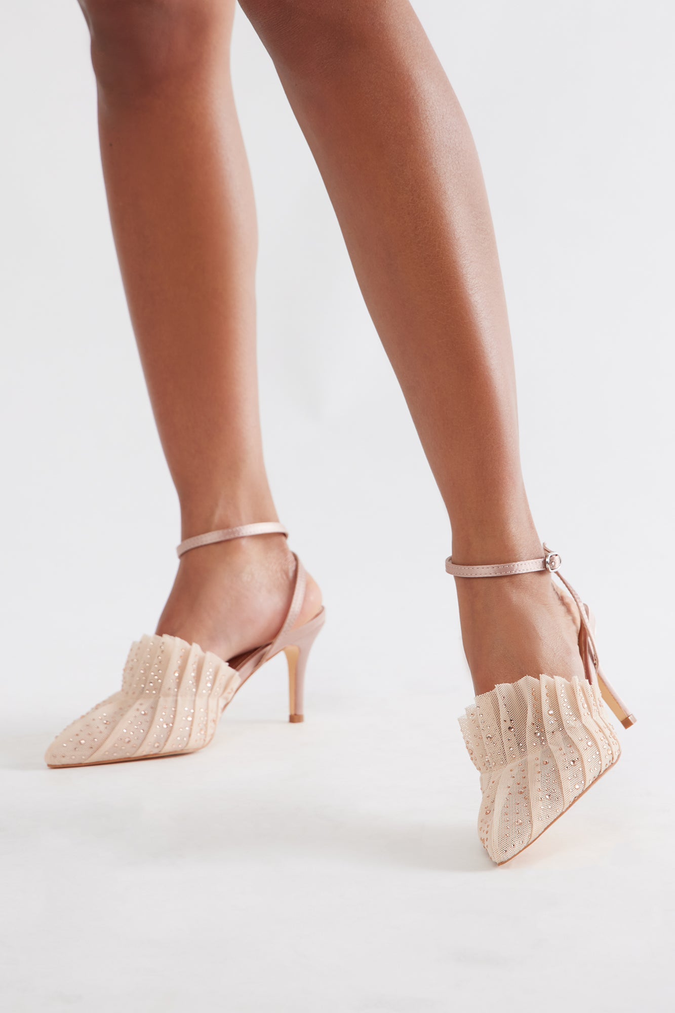 Gracelynn Rhinestone Mesh Pumps - Nude