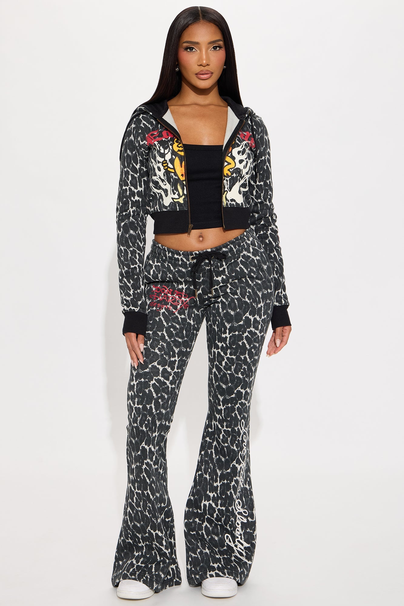 Ed Hardy Leopard Devil Zip Front Hoodie - Black