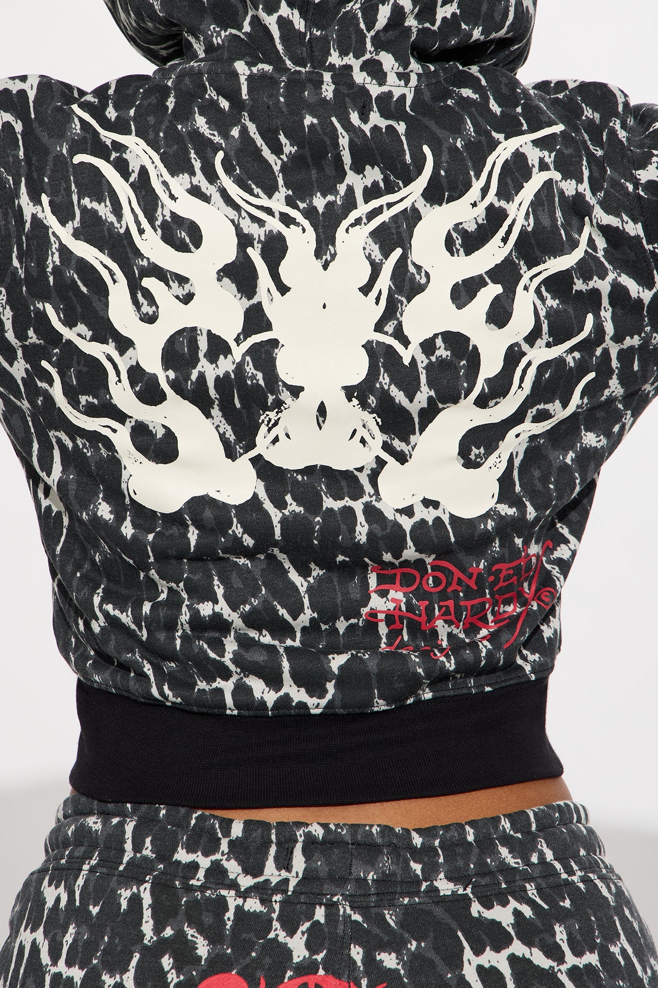 Ed Hardy Leopard Devil Zip Front Hoodie - Black