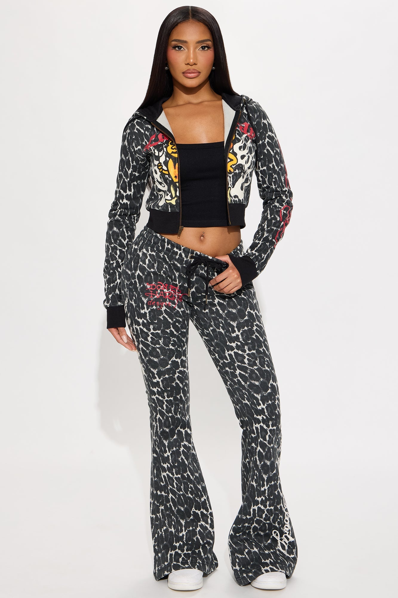 Ed Hardy Leopard Devil Flare Leg Pant - Black
