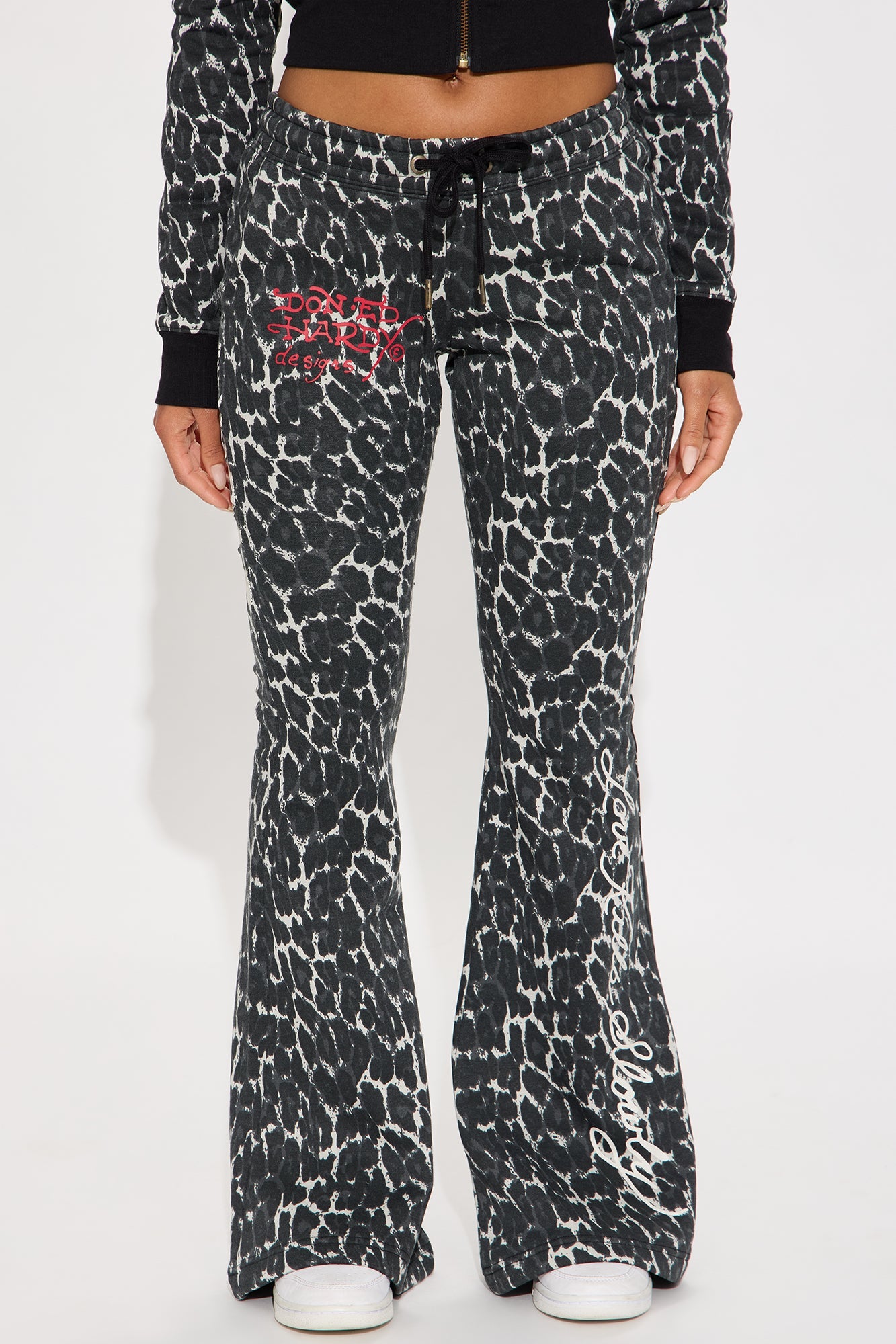Ed Hardy Leopard Devil Flare Leg Pant - Black