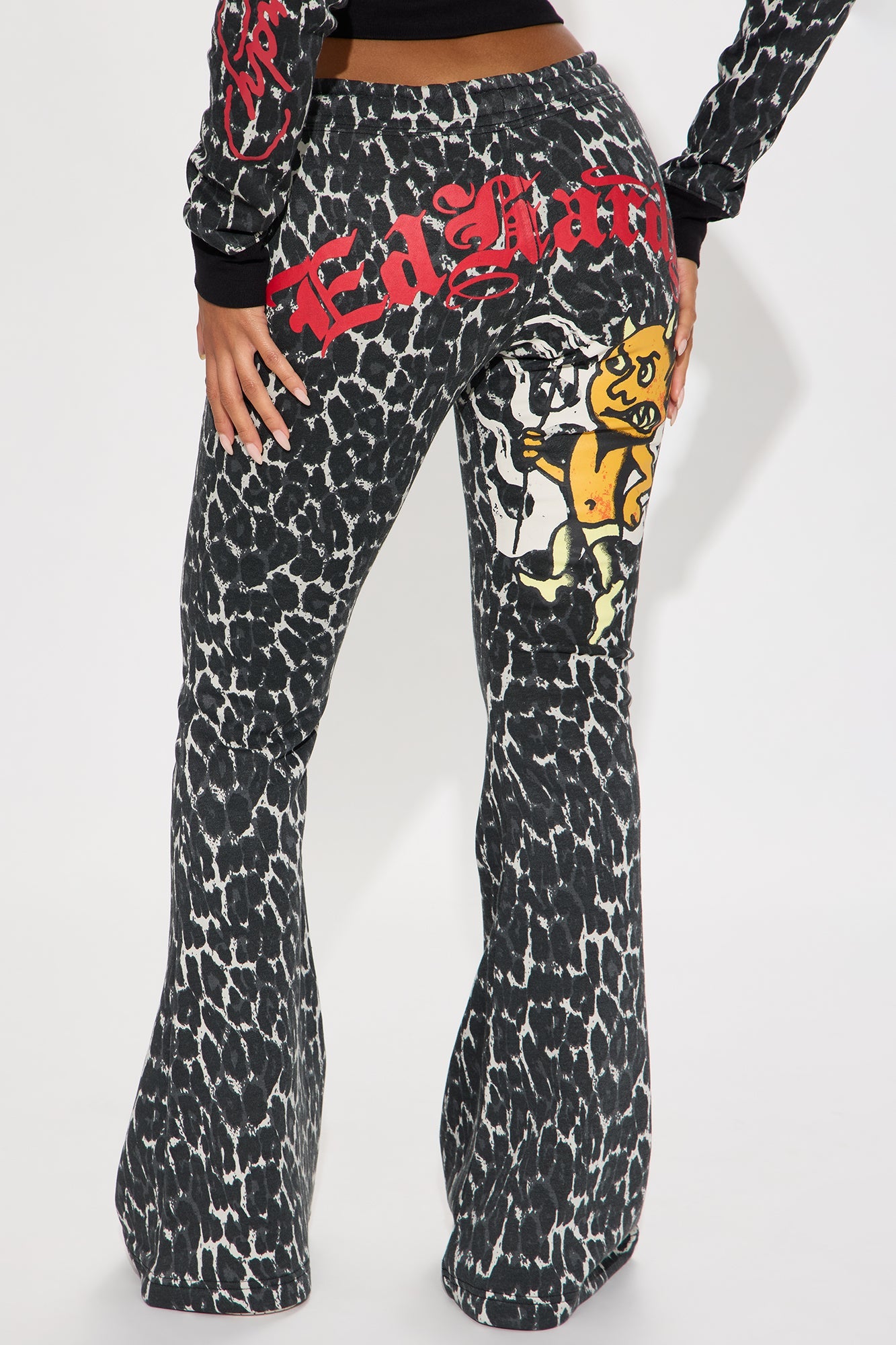 Ed Hardy Leopard Devil Flare Leg Pant - Black