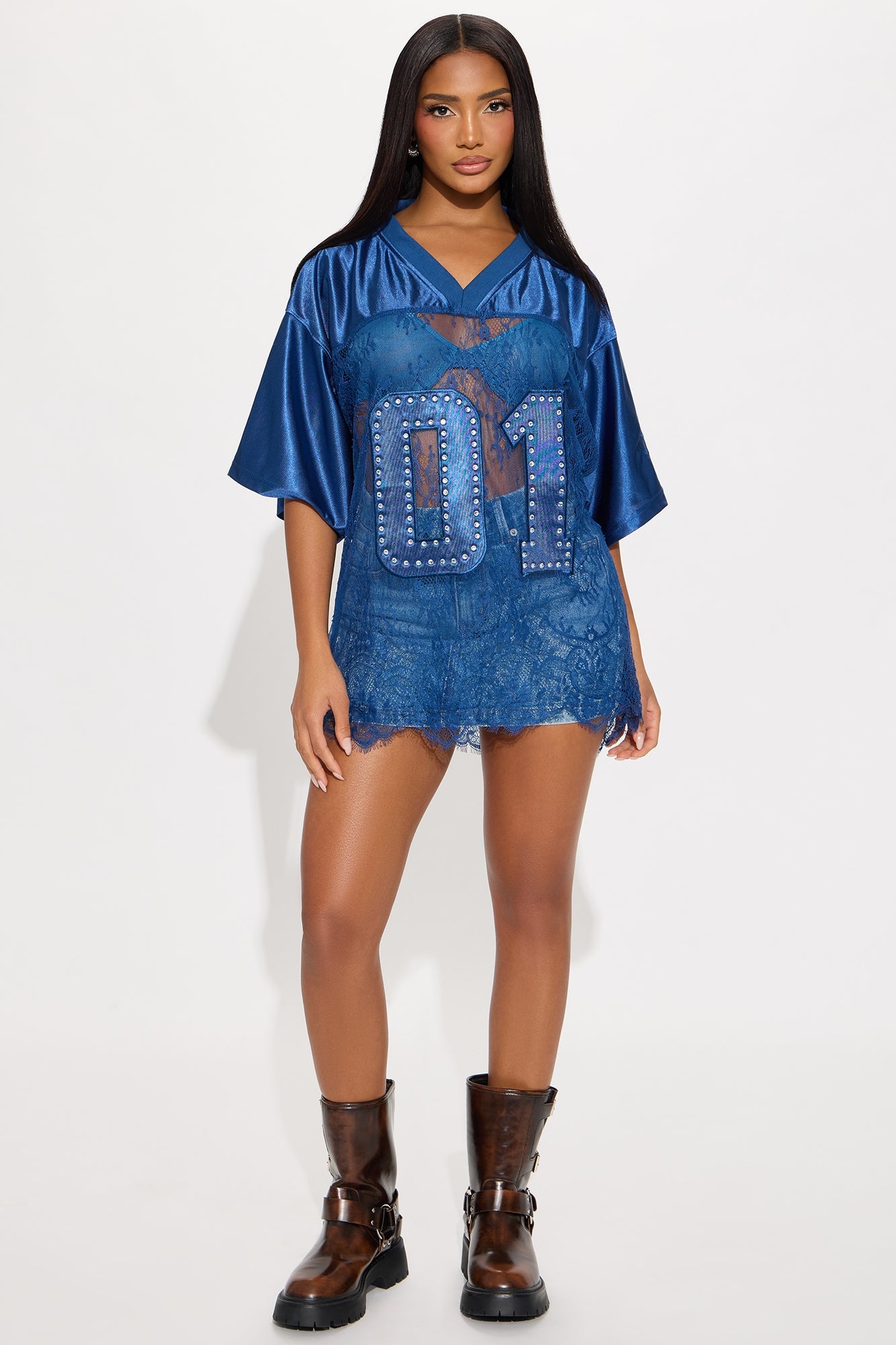 Best of The Best Lace Jersey Top - Navy