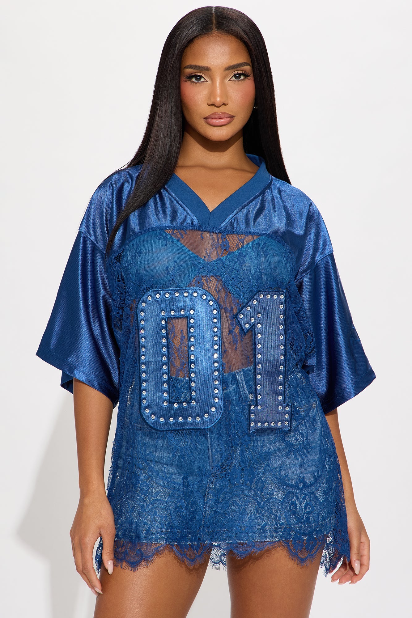 Best of The Best Lace Jersey Top - Navy