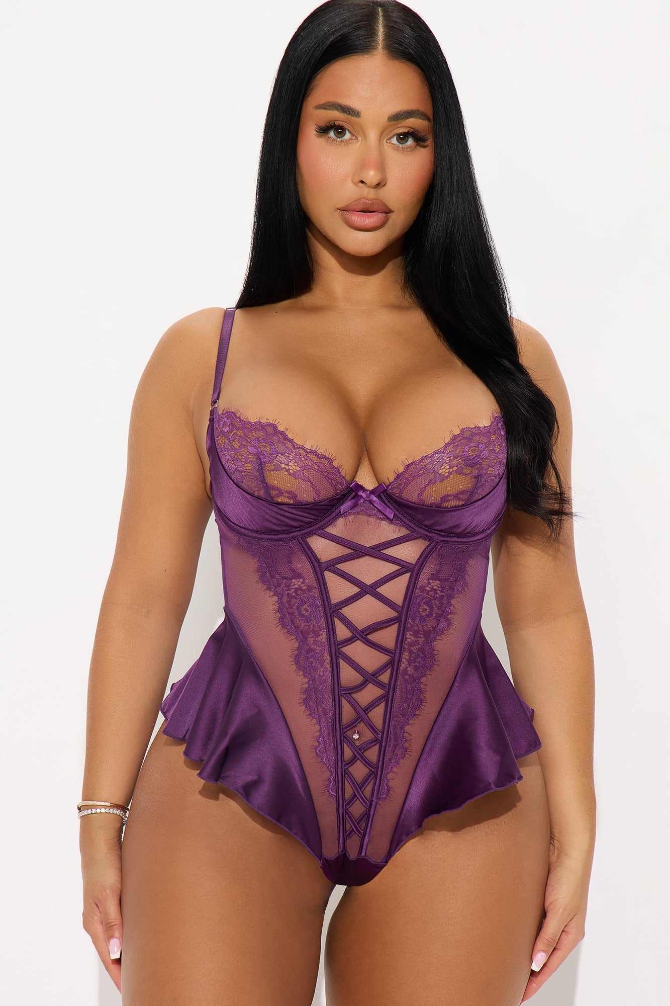 Lace It Or Leave It Mesh Lace Teddy - Purple